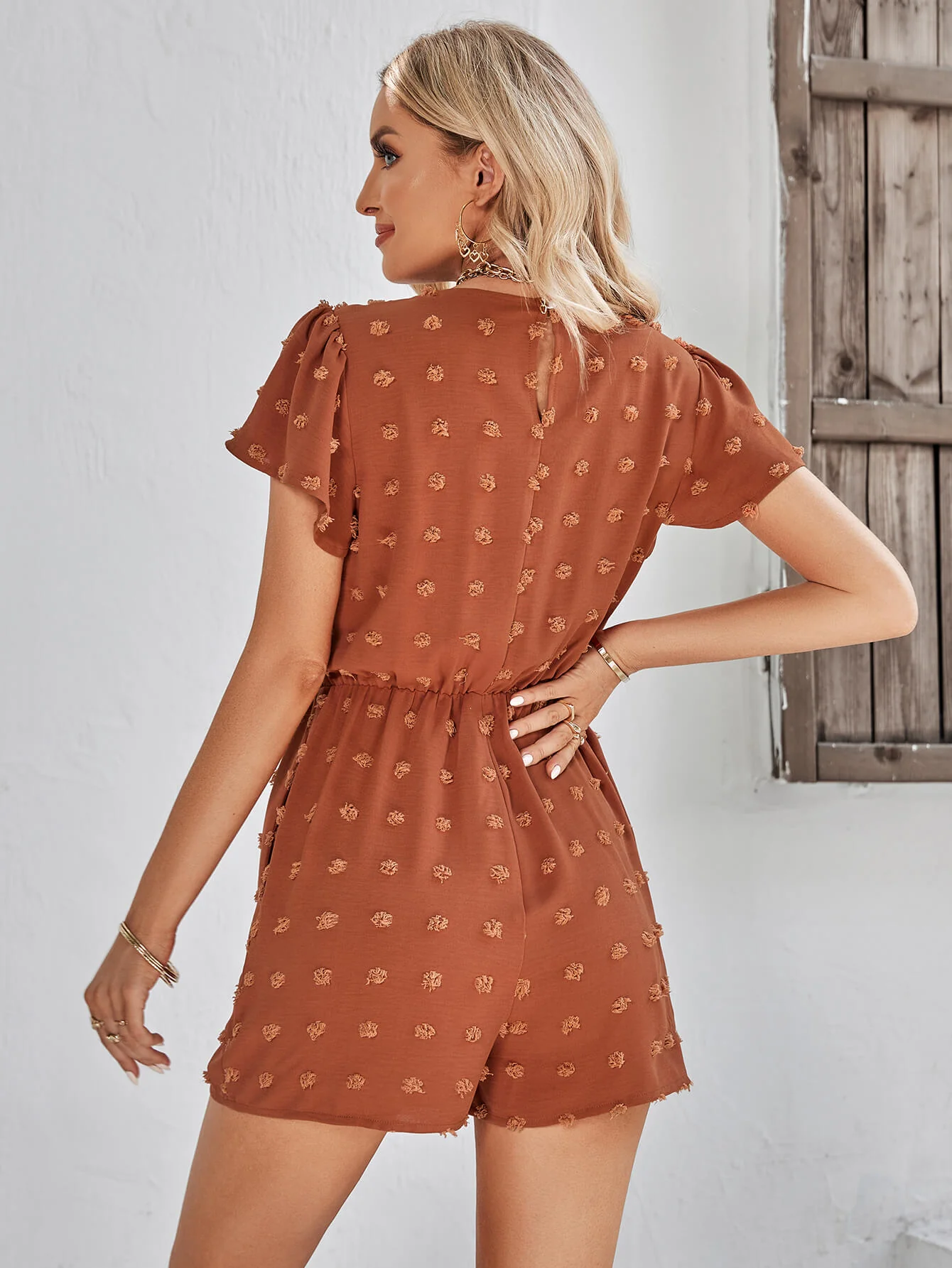 HOUSTON LACE NECK POP ROMPER - BRICK - Image 2