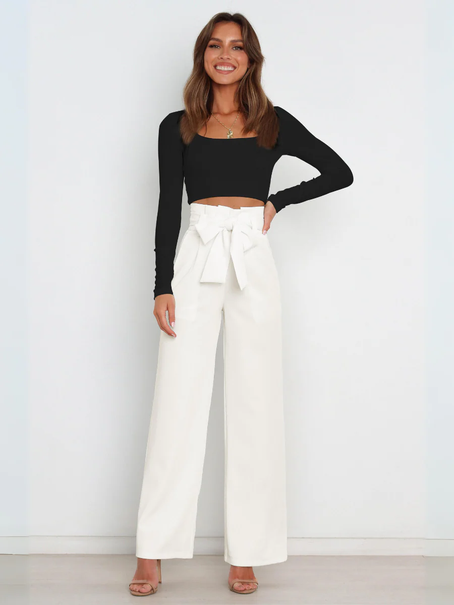 Iconic High Rise Pocketed Trouser Pants - White - Image 2