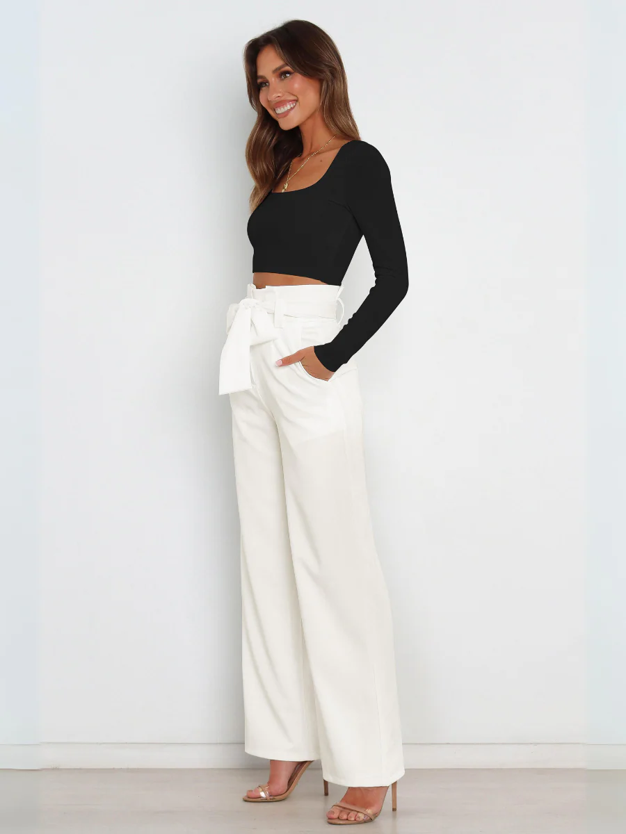 Iconic High Rise Pocketed Trouser Pants - White - Image 3