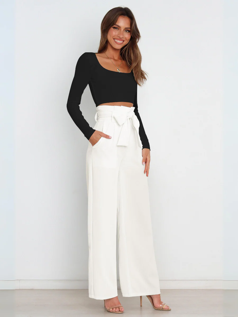 Iconic High Rise Pocketed Trouser Pants - White - Image 5