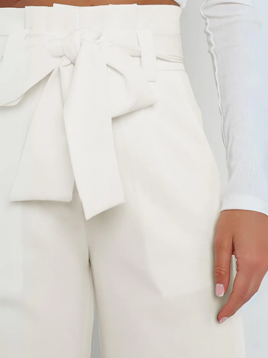 Iconic High Rise Pocketed Trouser Pants - White - Image 7