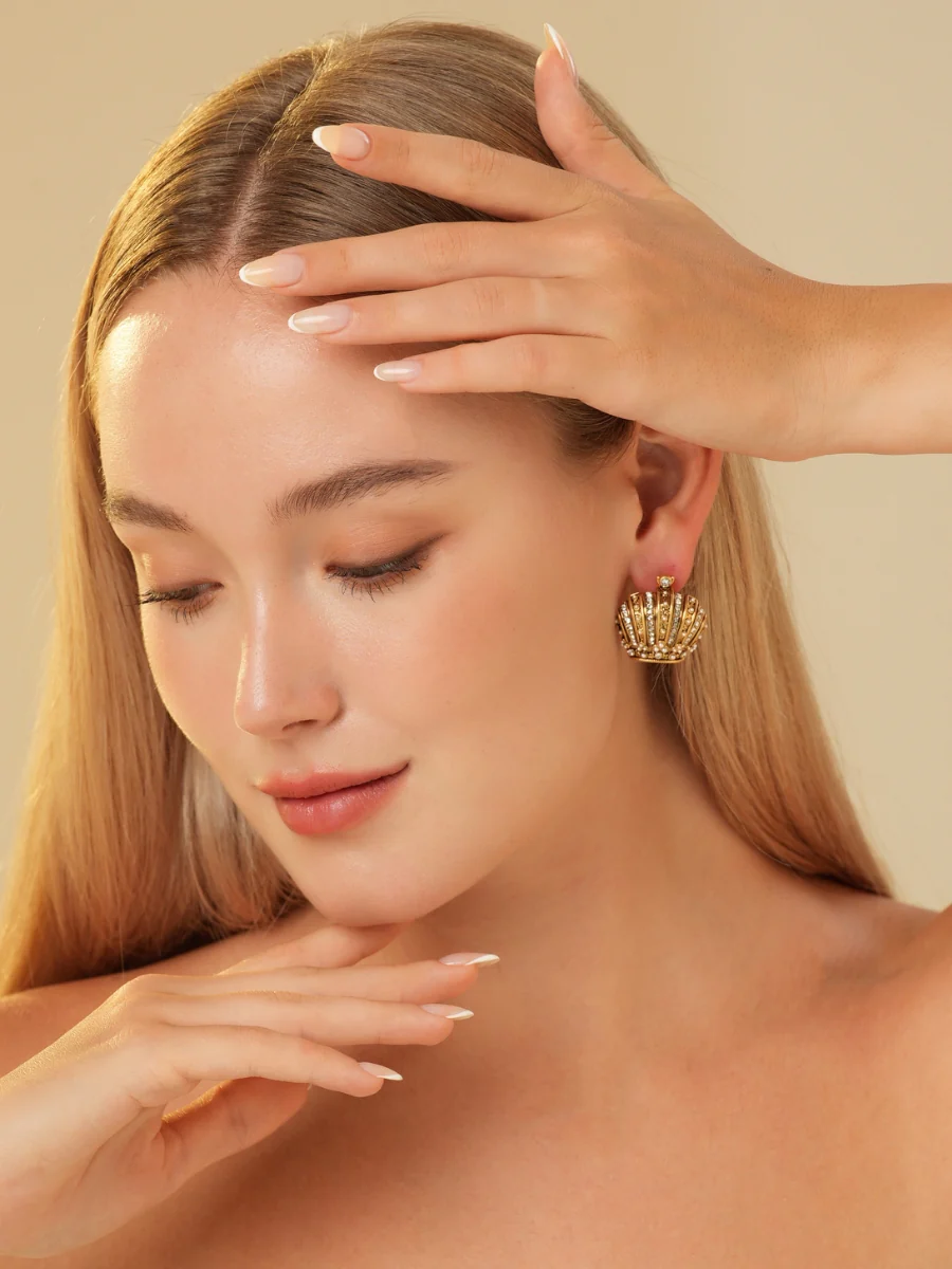 Imperial Crown Rhinestone Embellished Stud Earrings - Image 2