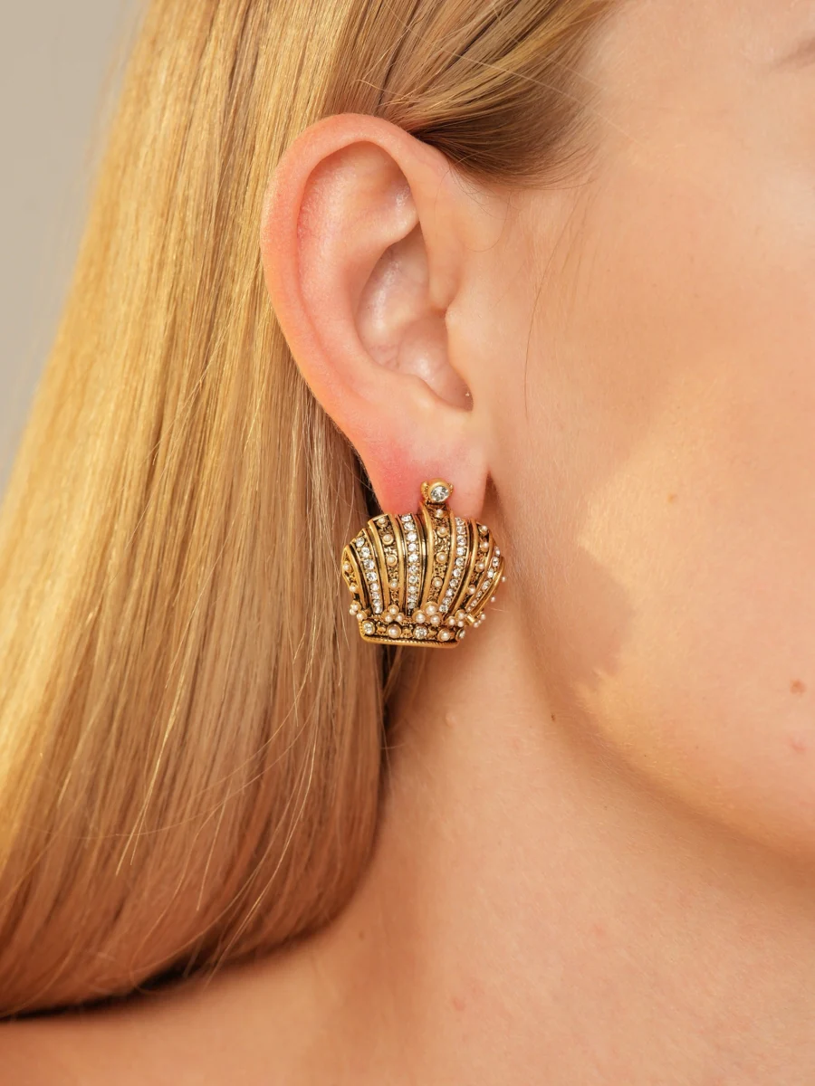 Imperial Crown Rhinestone Embellished Stud Earrings - Image 3
