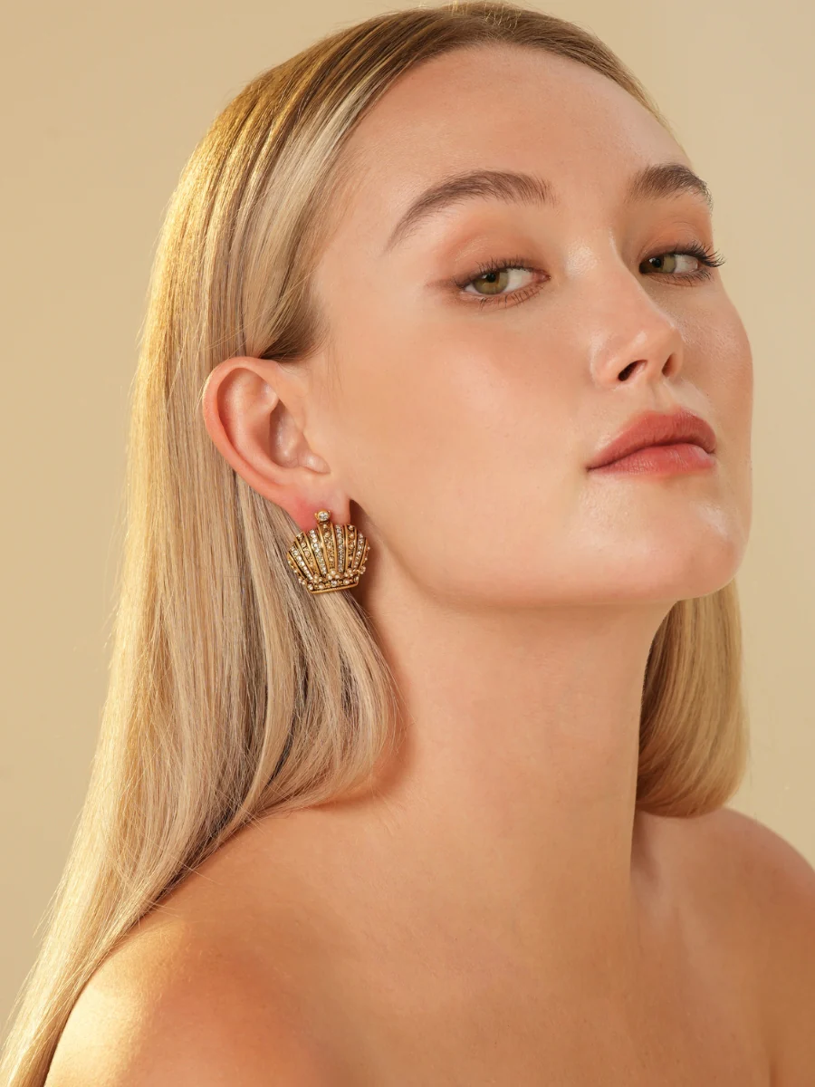 Imperial Crown Rhinestone Embellished Stud Earrings - Image 5