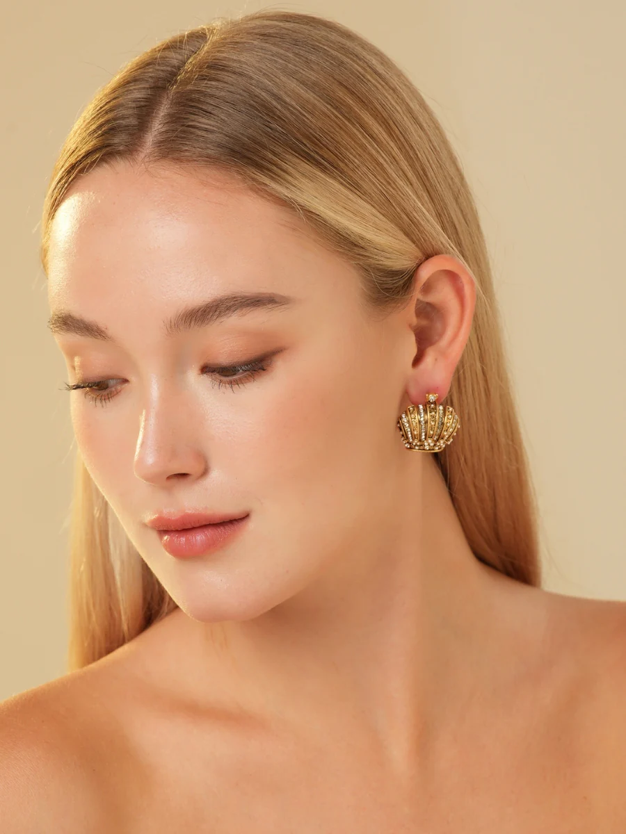 Imperial Crown Rhinestone Embellished Stud Earrings - Image 8
