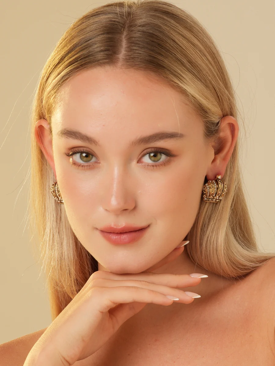 Imperial Crown Rhinestone Embellished Stud Earrings - Image 9