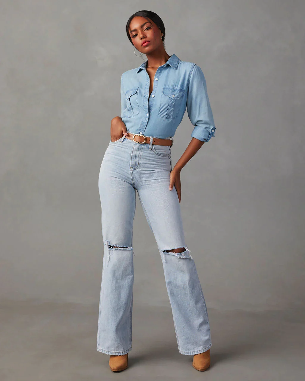 Industry Cargo Denim Shirt - Light Blue - Image 3