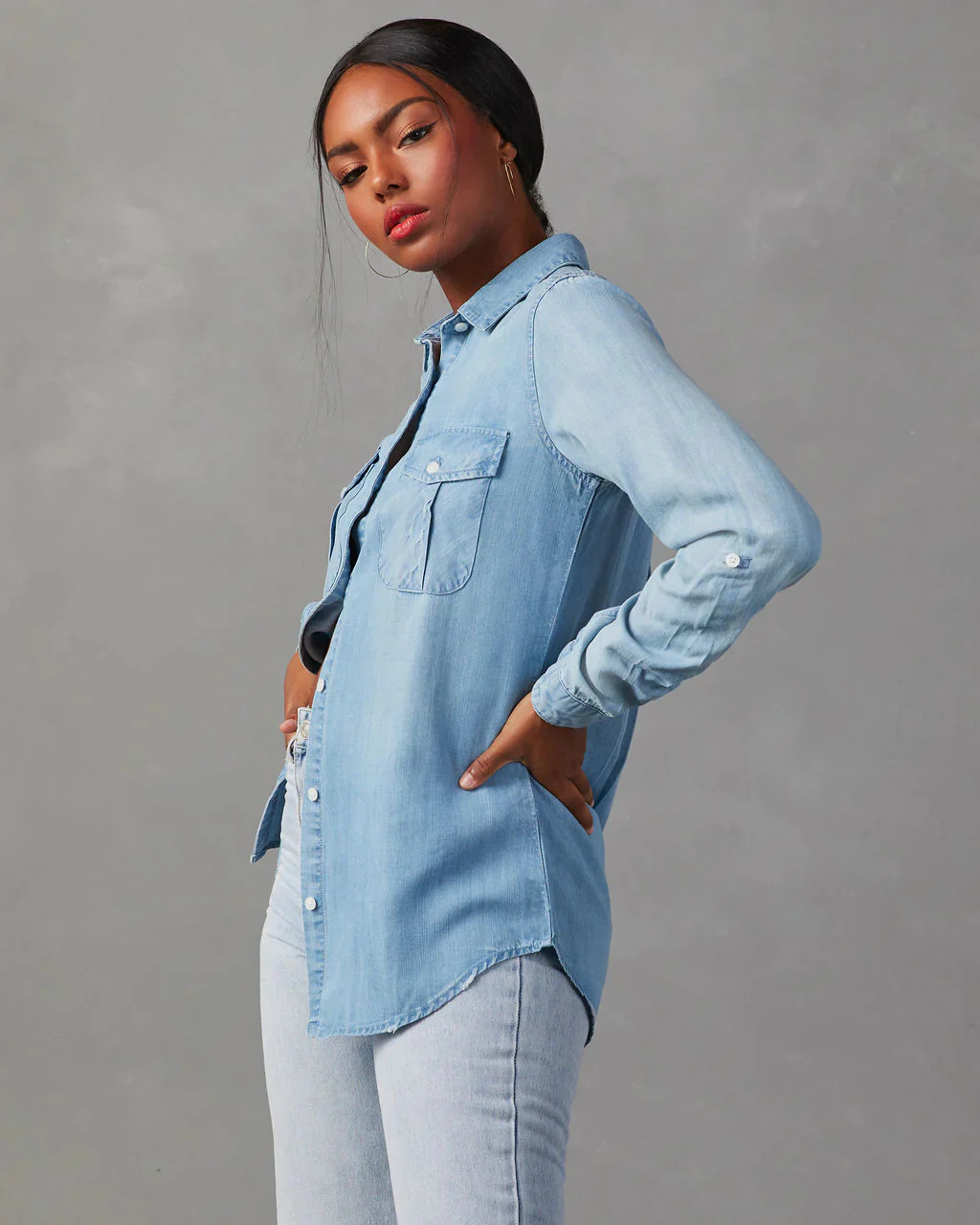 Industry Cargo Denim Shirt - Light Blue - Image 5
