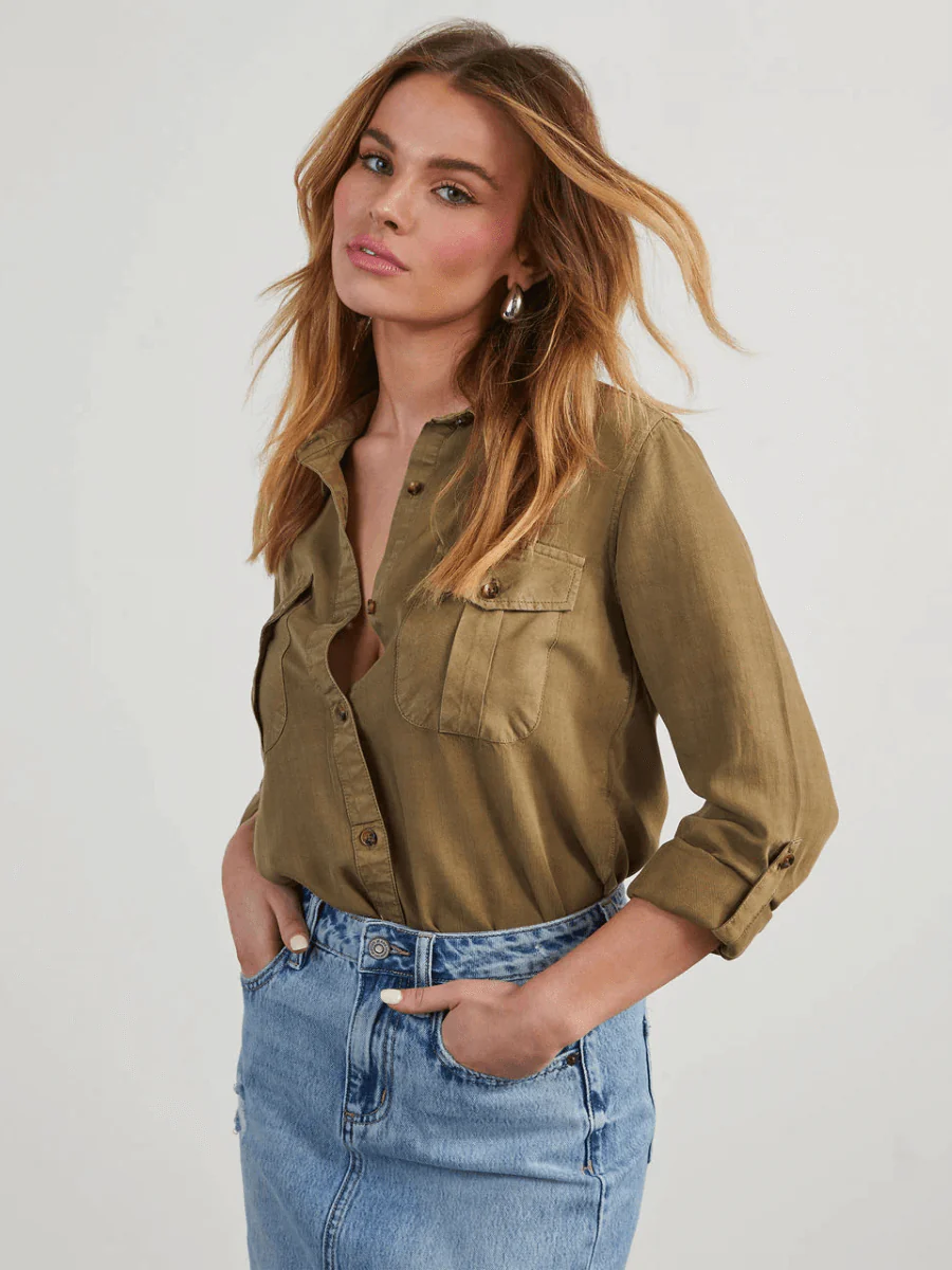 Industry Cargo Denim Shirt - Olive - Image 2