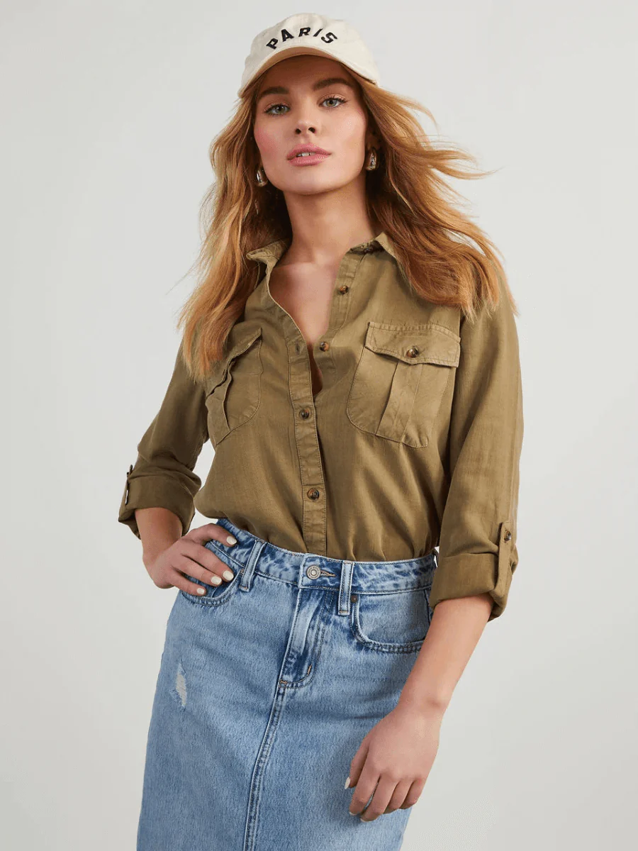 Industry Cargo Denim Shirt - Olive - Image 3