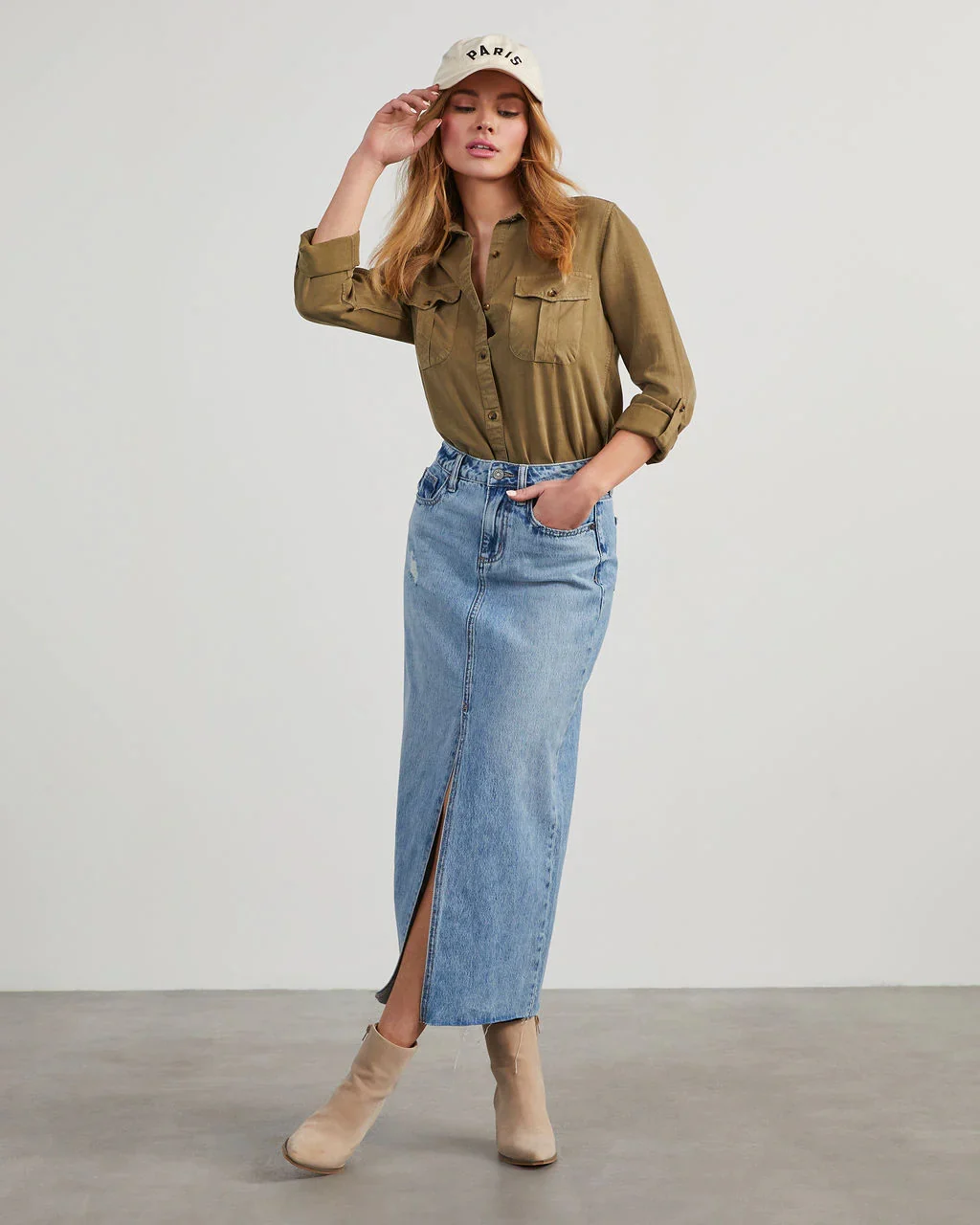 Industry Cargo Denim Shirt - Olive - Image 5