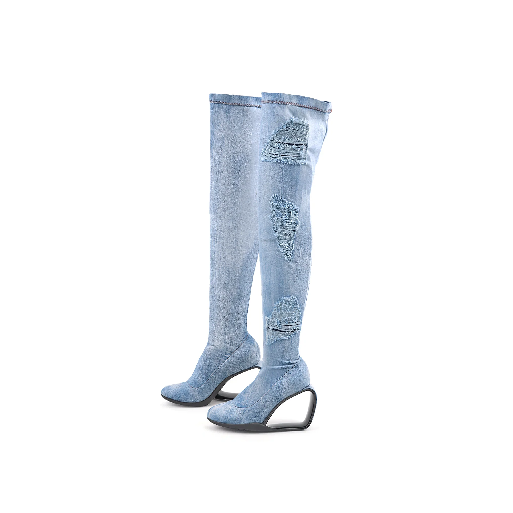 Jady Rose | Alfie Over-The-Knee Distressed Denim Boots - Image 4