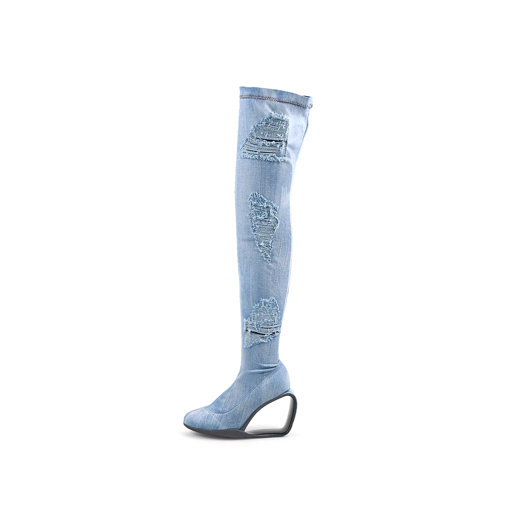 Jady Rose | Alfie Over-The-Knee Distressed Denim Boots - Image 5