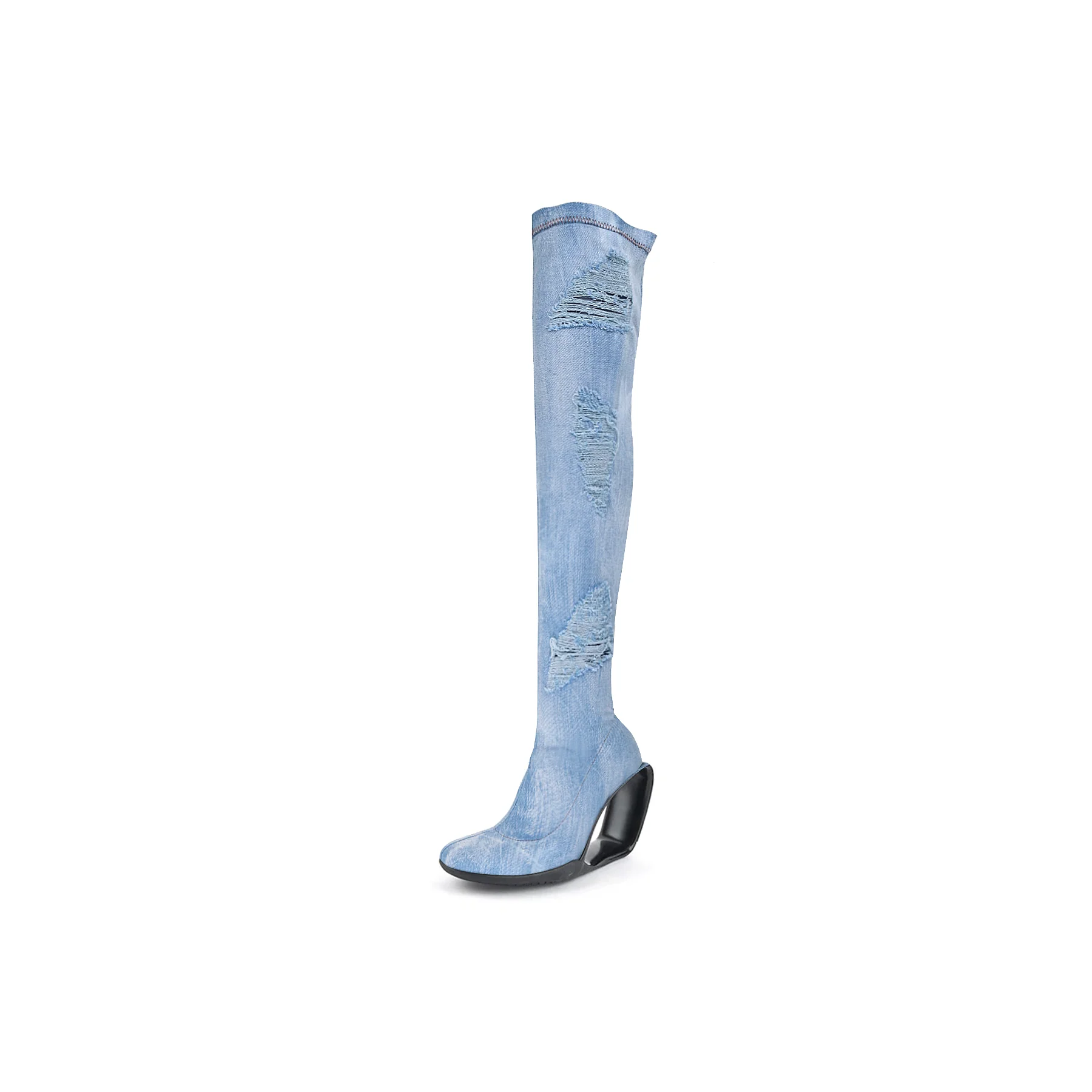 Jady Rose | Alfie Over-The-Knee Distressed Denim Boots - Image 6