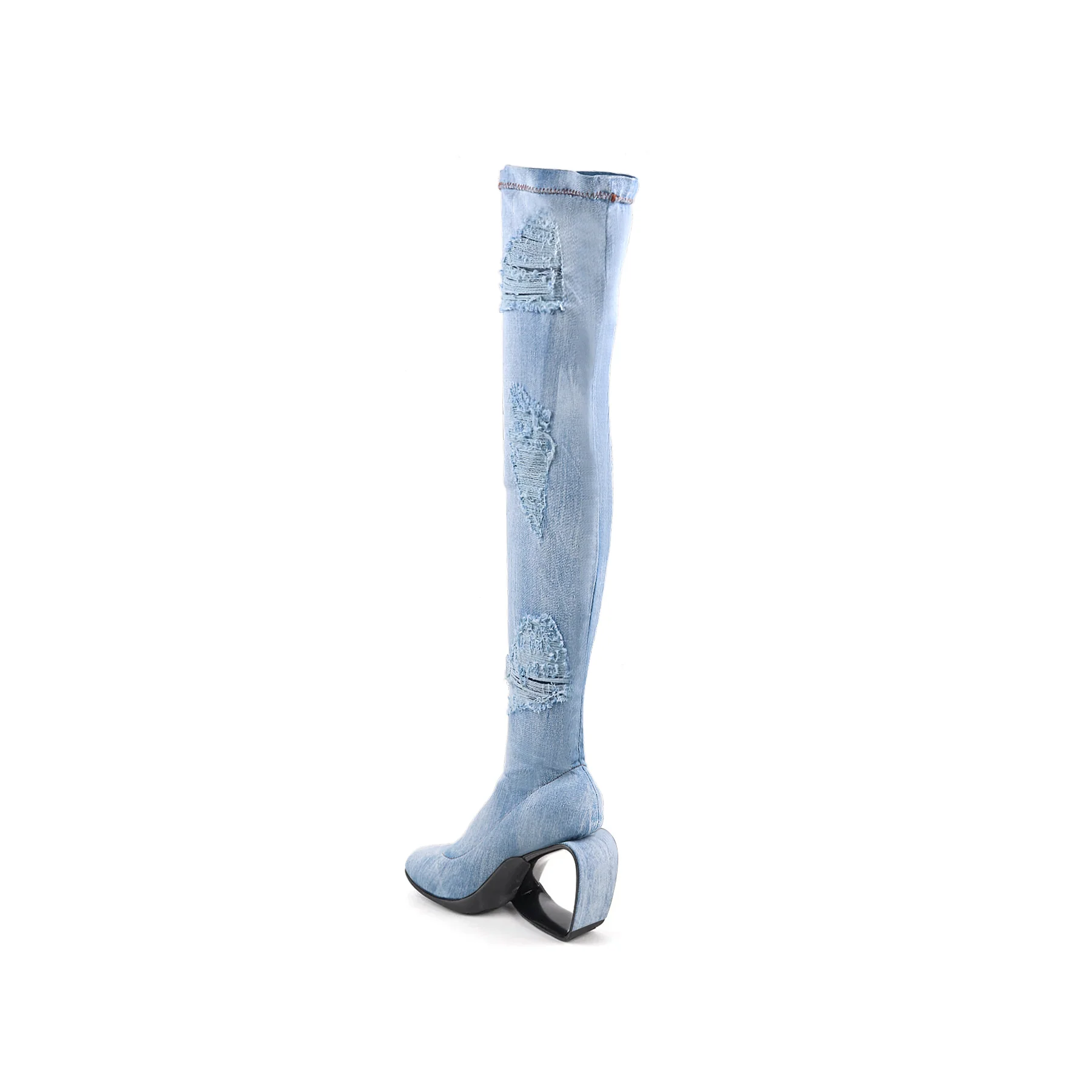 Jady Rose | Alfie Over-The-Knee Distressed Denim Boots - Image 8