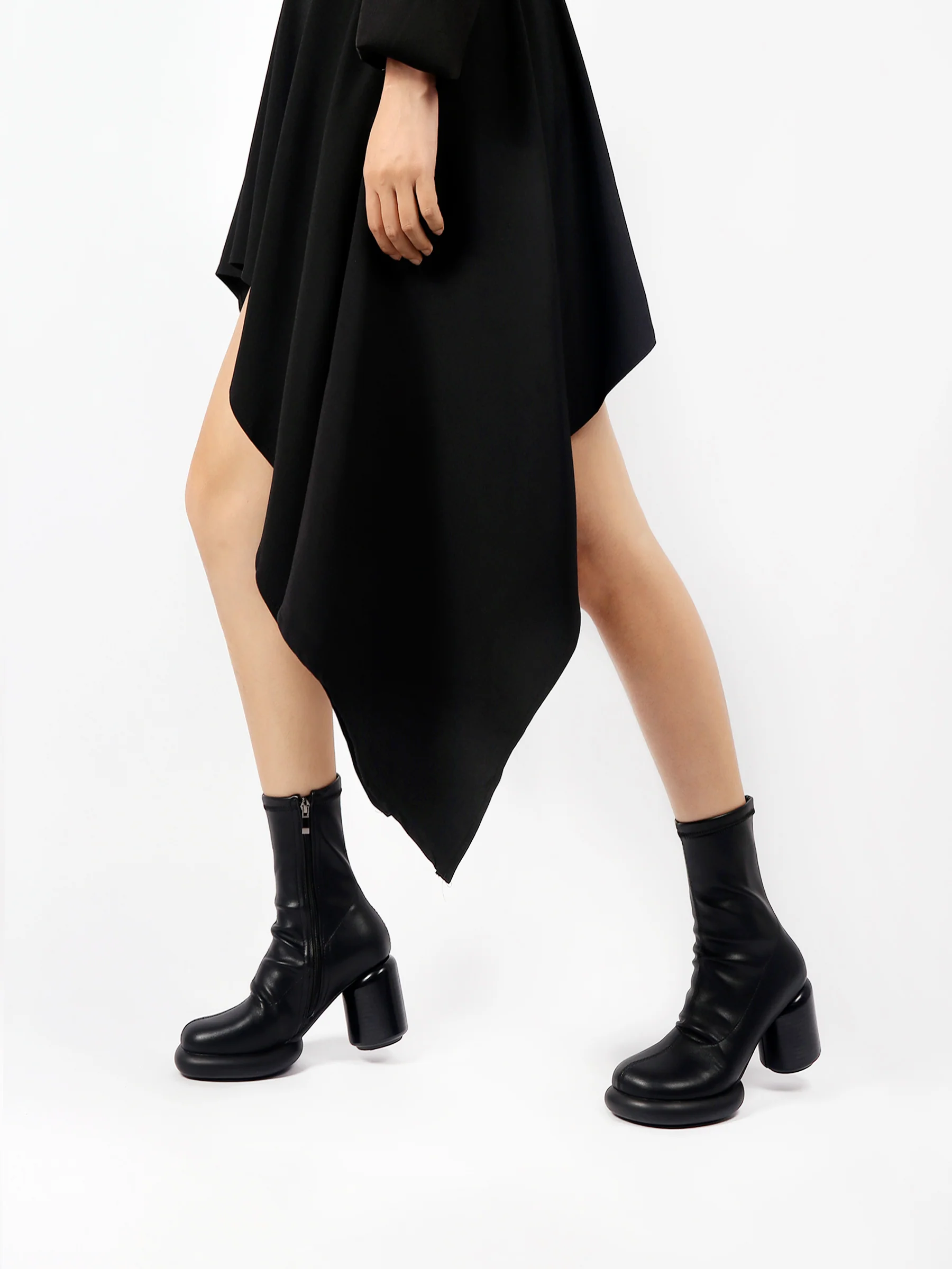 JADY ROSE | BLACK LEATHER BLOCK HEEL SOCK BOOT - Image 3