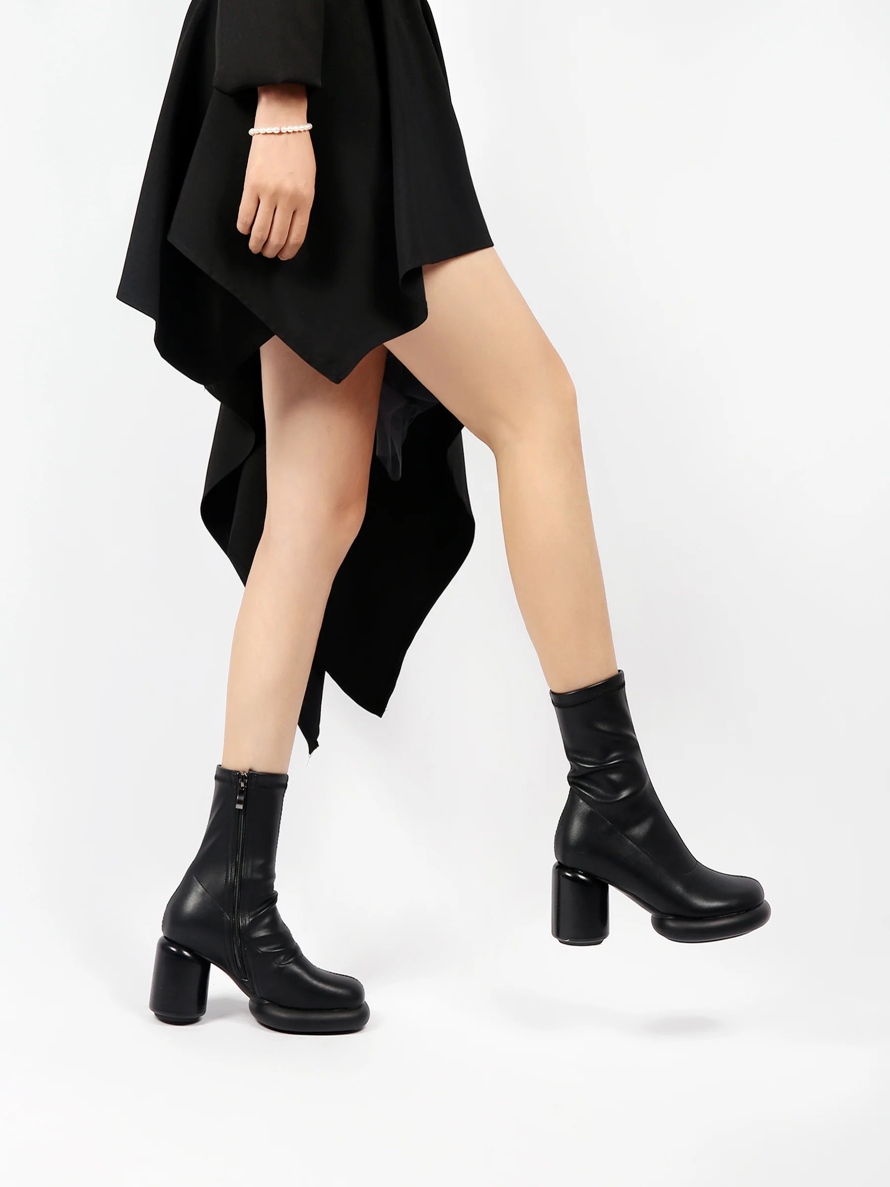 JADY ROSE | BLACK LEATHER BLOCK HEEL SOCK BOOT - Image 4