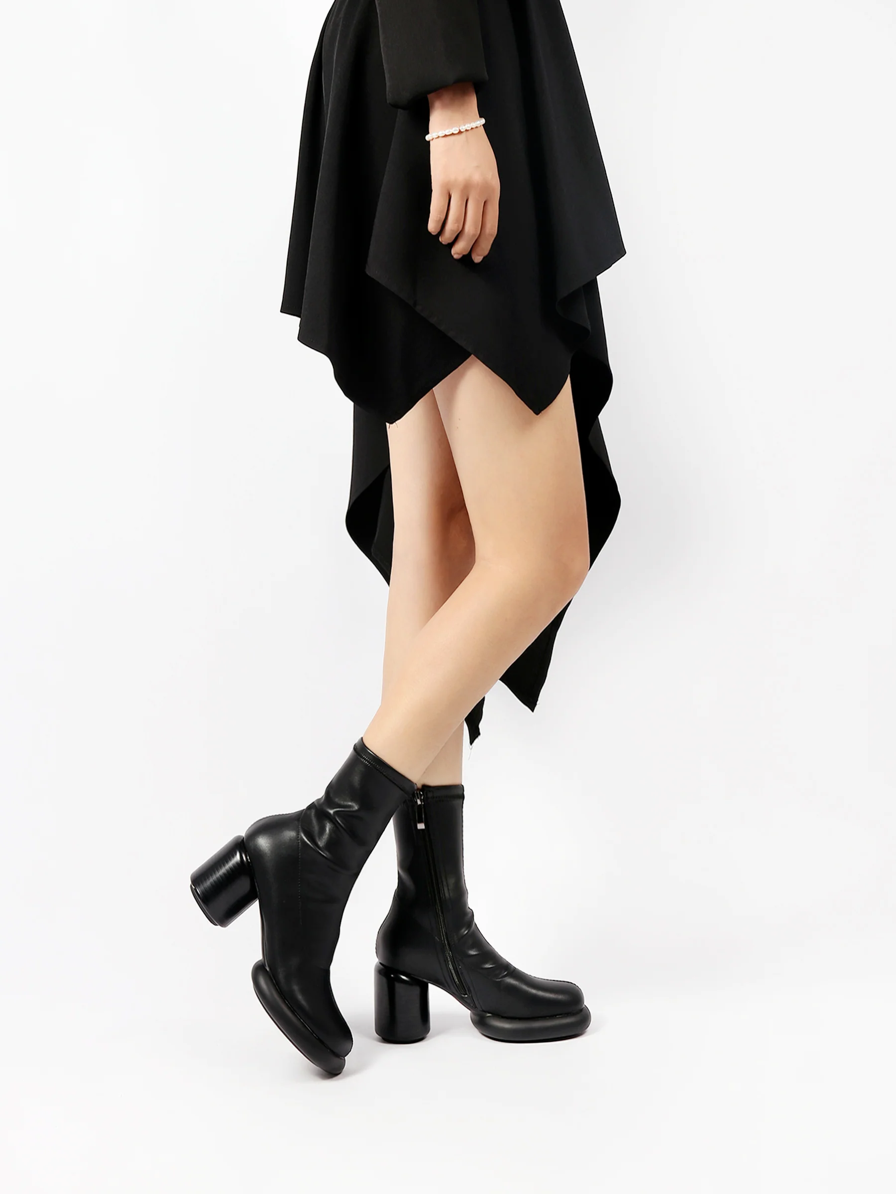 JADY ROSE | BLACK LEATHER BLOCK HEEL SOCK BOOT - Image 5