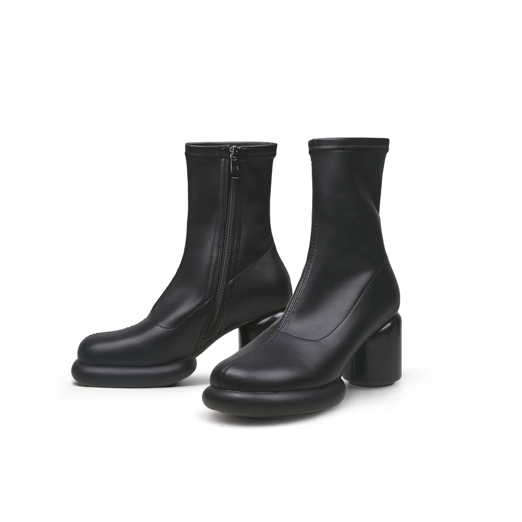 JADY ROSE | BLACK LEATHER BLOCK HEEL SOCK BOOT - Image 6