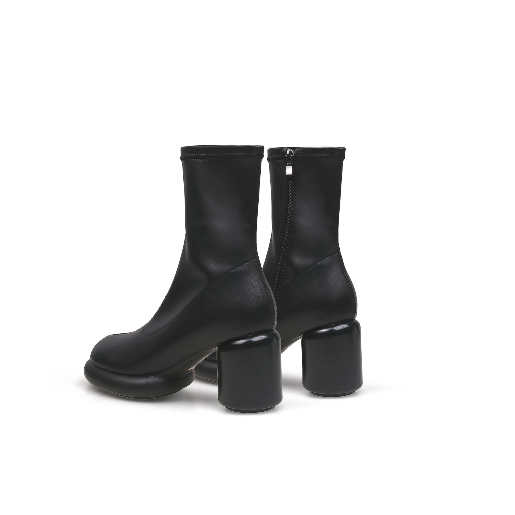 JADY ROSE | BLACK LEATHER BLOCK HEEL SOCK BOOT - Image 7