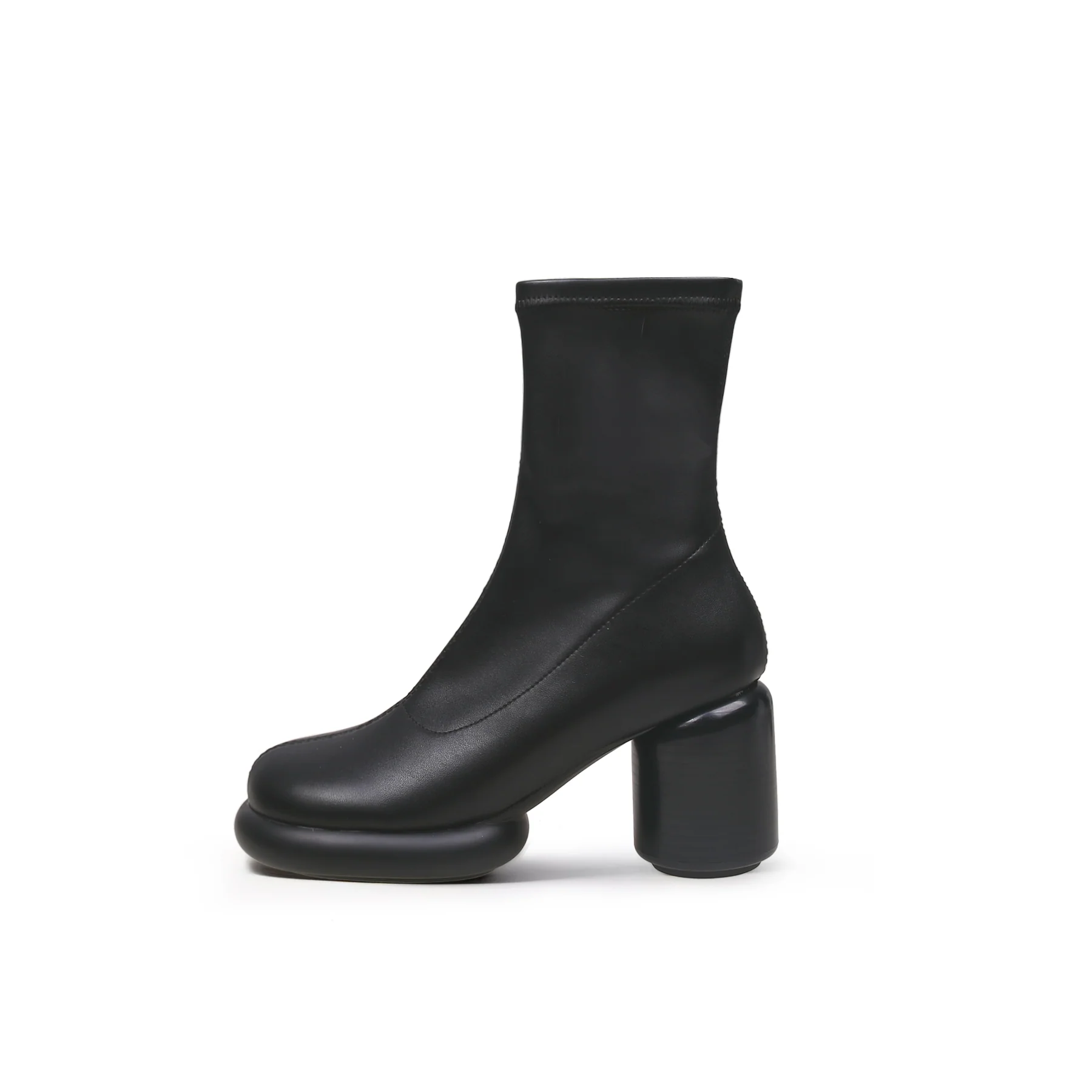 JADY ROSE | BLACK LEATHER BLOCK HEEL SOCK BOOT - Image 8
