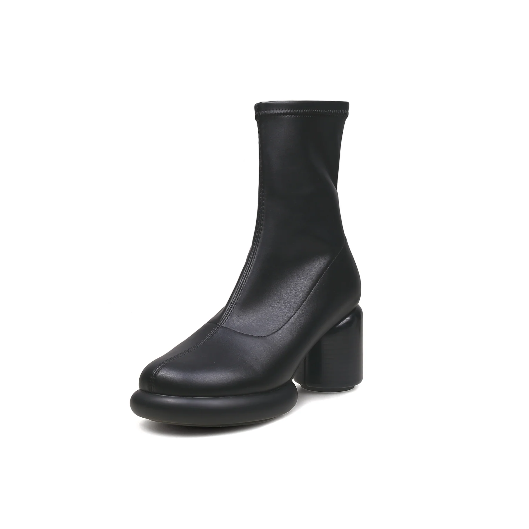 JADY ROSE | BLACK LEATHER BLOCK HEEL SOCK BOOT - Image 9