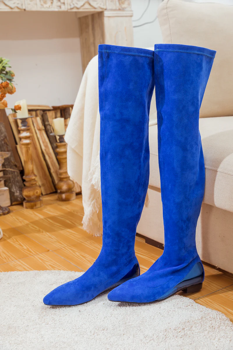JADY ROSE | BLACK OVER KNEE KNIT SHAFT BOOT SAPPHIRE BLUE - Image 4