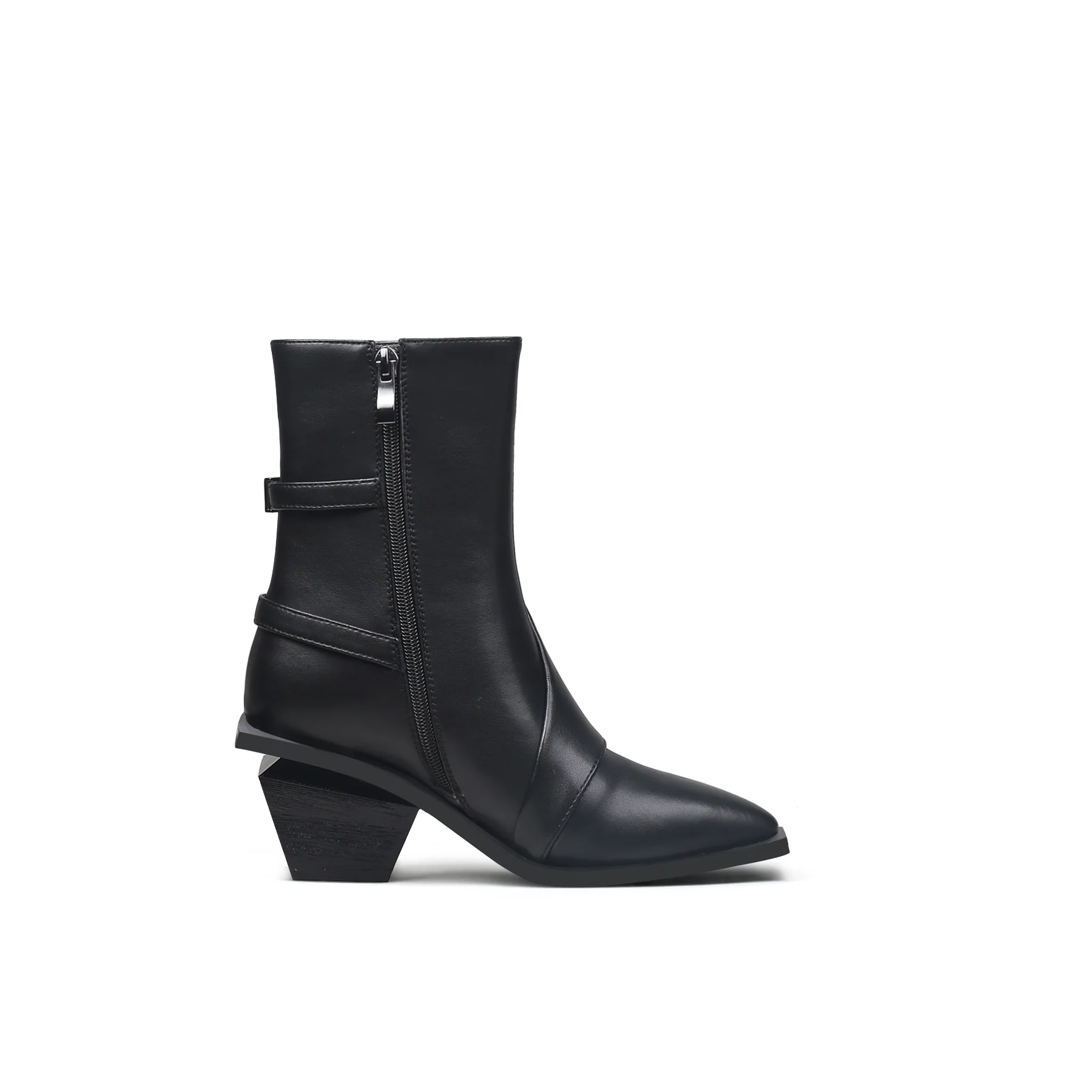 JADY ROSE | BLOCK HEEL LEATHER ANKLE BOOTIE - BLACK - Image 10