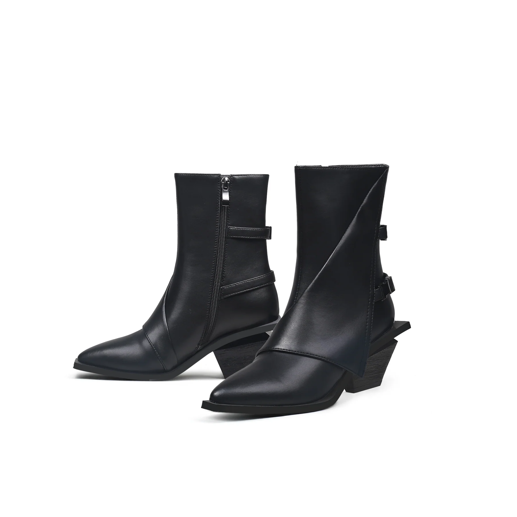 JADY ROSE | BLOCK HEEL LEATHER ANKLE BOOTIE - BLACK - Image 12