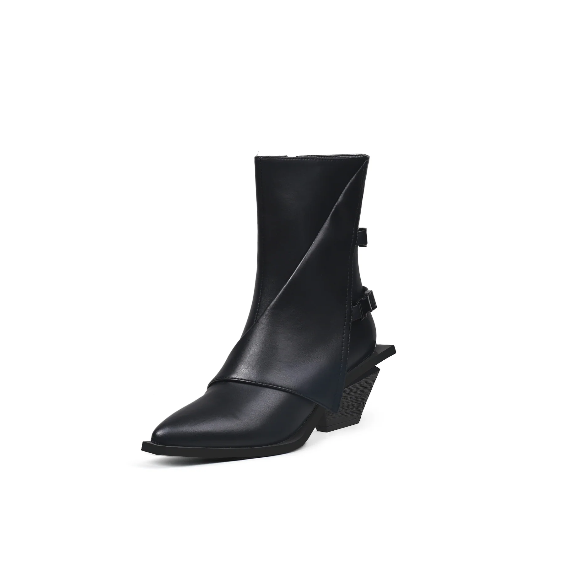 JADY ROSE | BLOCK HEEL LEATHER ANKLE BOOTIE - BLACK - Image 9