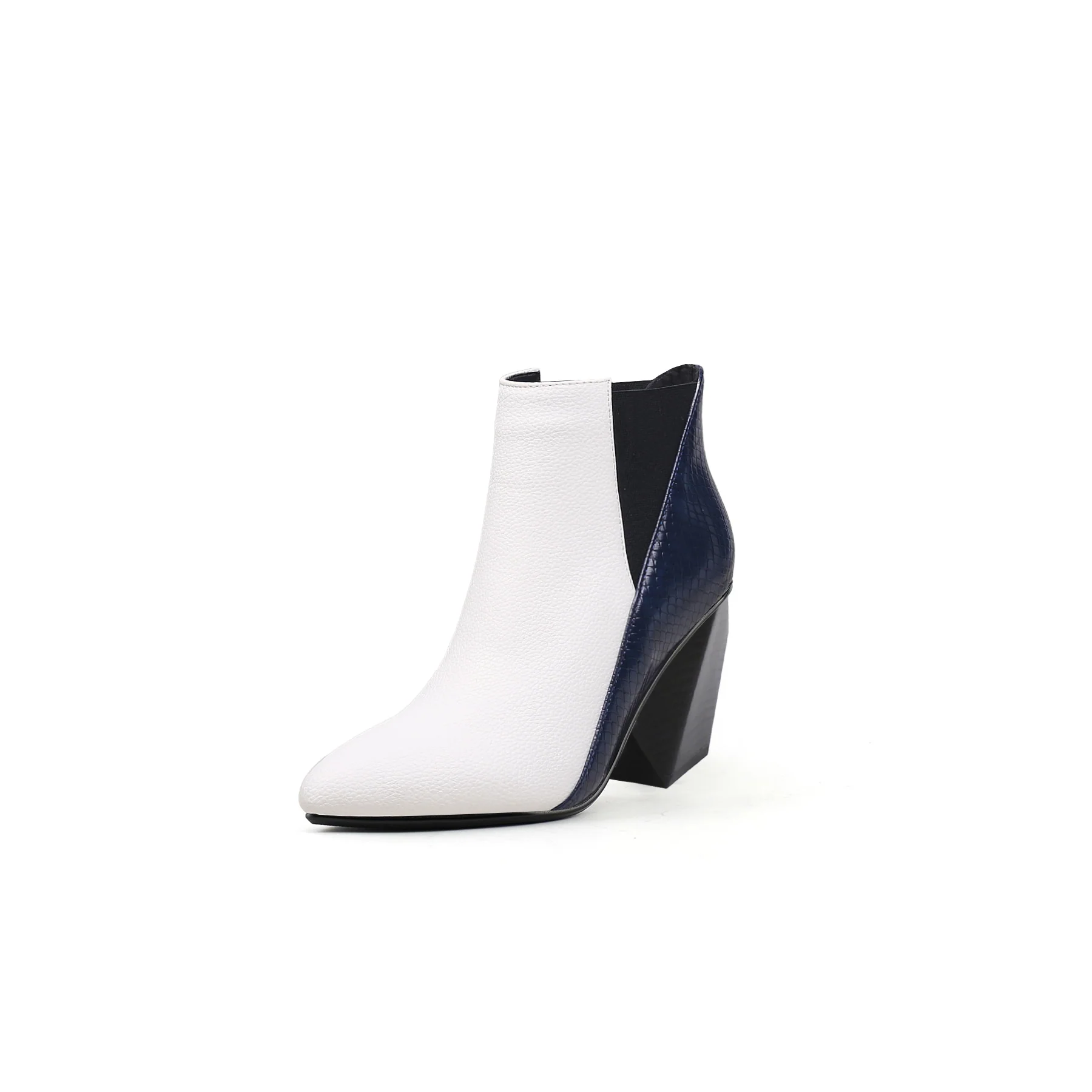 JADY ROSE | BLOCK HEEL LEATHER ANKLE BOOTIE - NAVY - Image 3