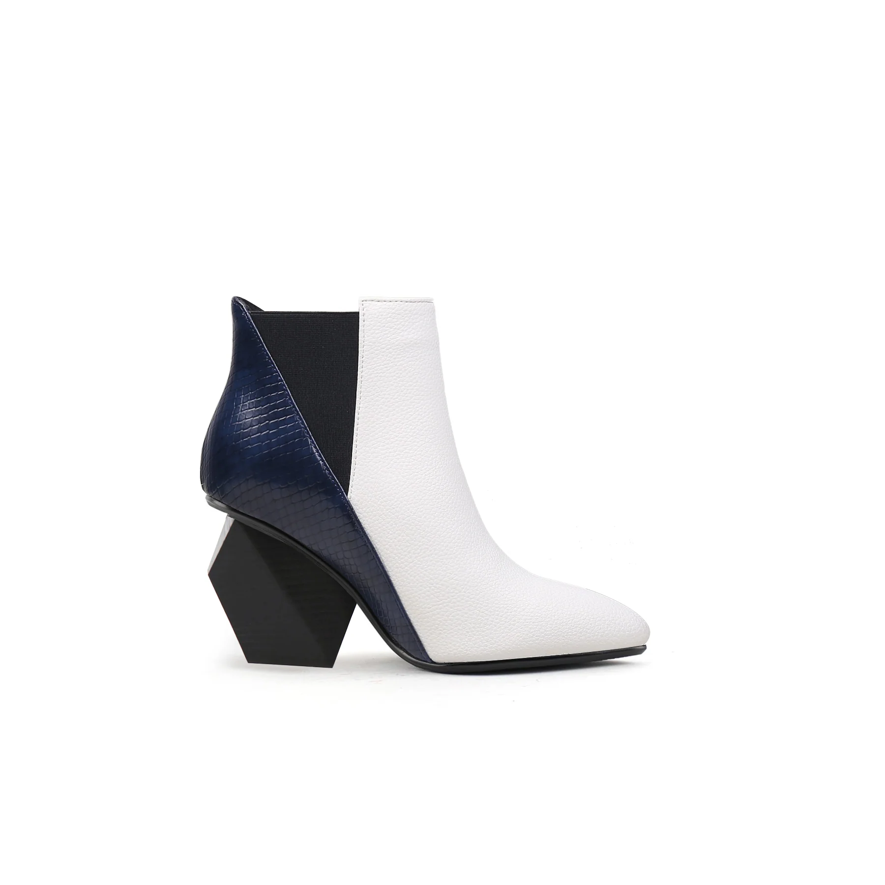 JADY ROSE | BLOCK HEEL LEATHER ANKLE BOOTIE - NAVY - Image 4