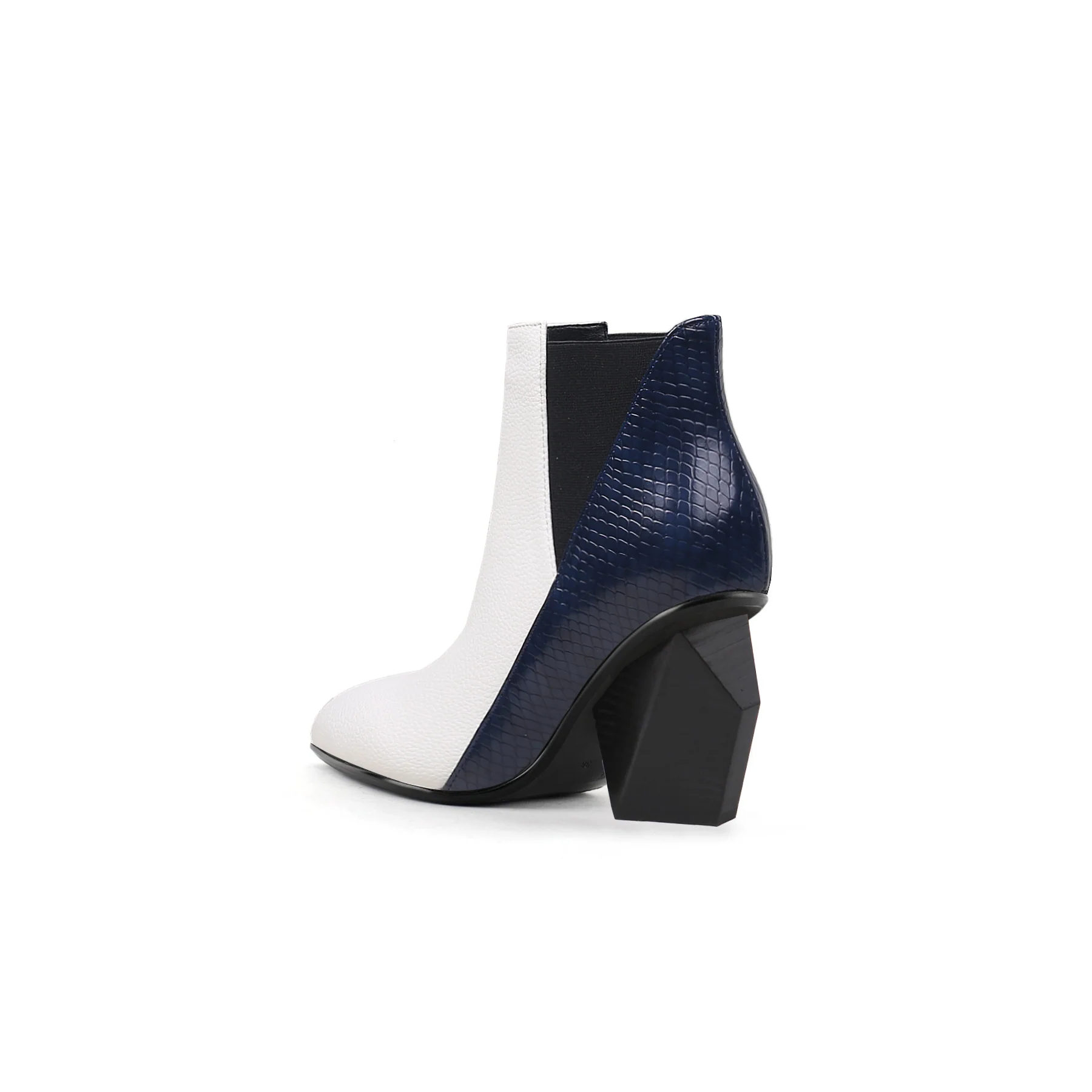 JADY ROSE | BLOCK HEEL LEATHER ANKLE BOOTIE - NAVY - Image 5