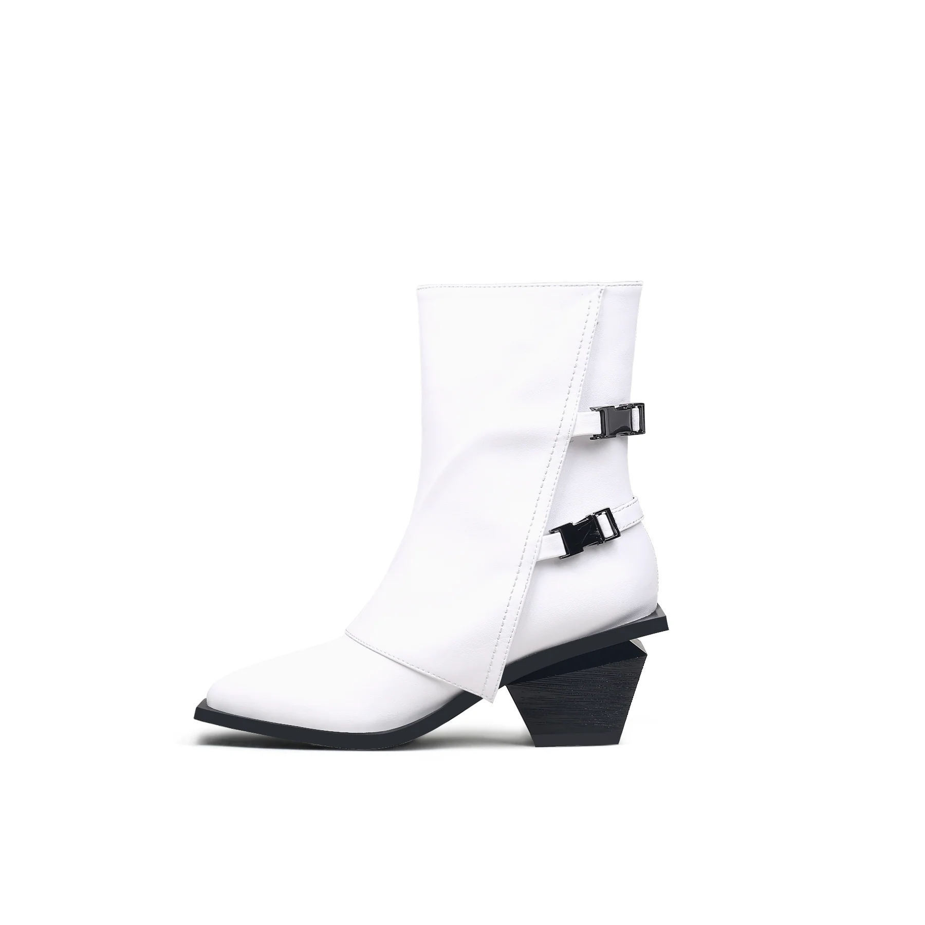JADY ROSE | BLOCK HEEL LEATHER ANKLE BOOTIE - WHITE - Image 6