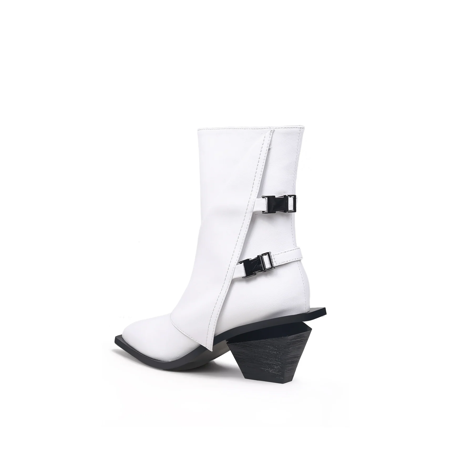 JADY ROSE | BLOCK HEEL LEATHER ANKLE BOOTIE - WHITE - Image 9