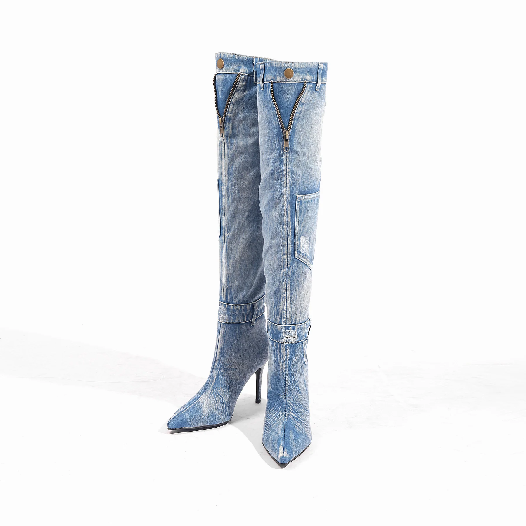 JADY ROSE | DENIM CANNES HEELED HARDWARE OVER KNEE BOOTS - Image 11