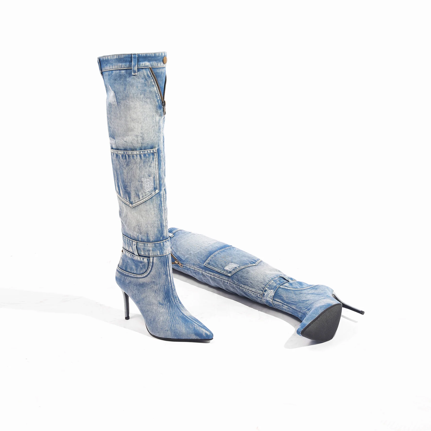 JADY ROSE | DENIM CANNES HEELED HARDWARE OVER KNEE BOOTS - Image 12
