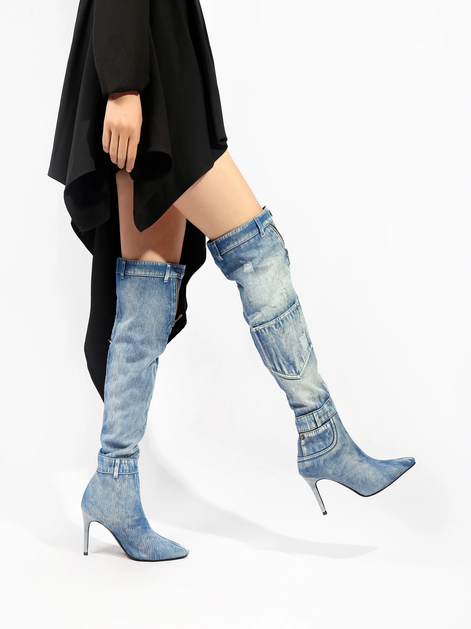 JADY ROSE | DENIM CANNES HEELED HARDWARE OVER KNEE BOOTS - Image 2