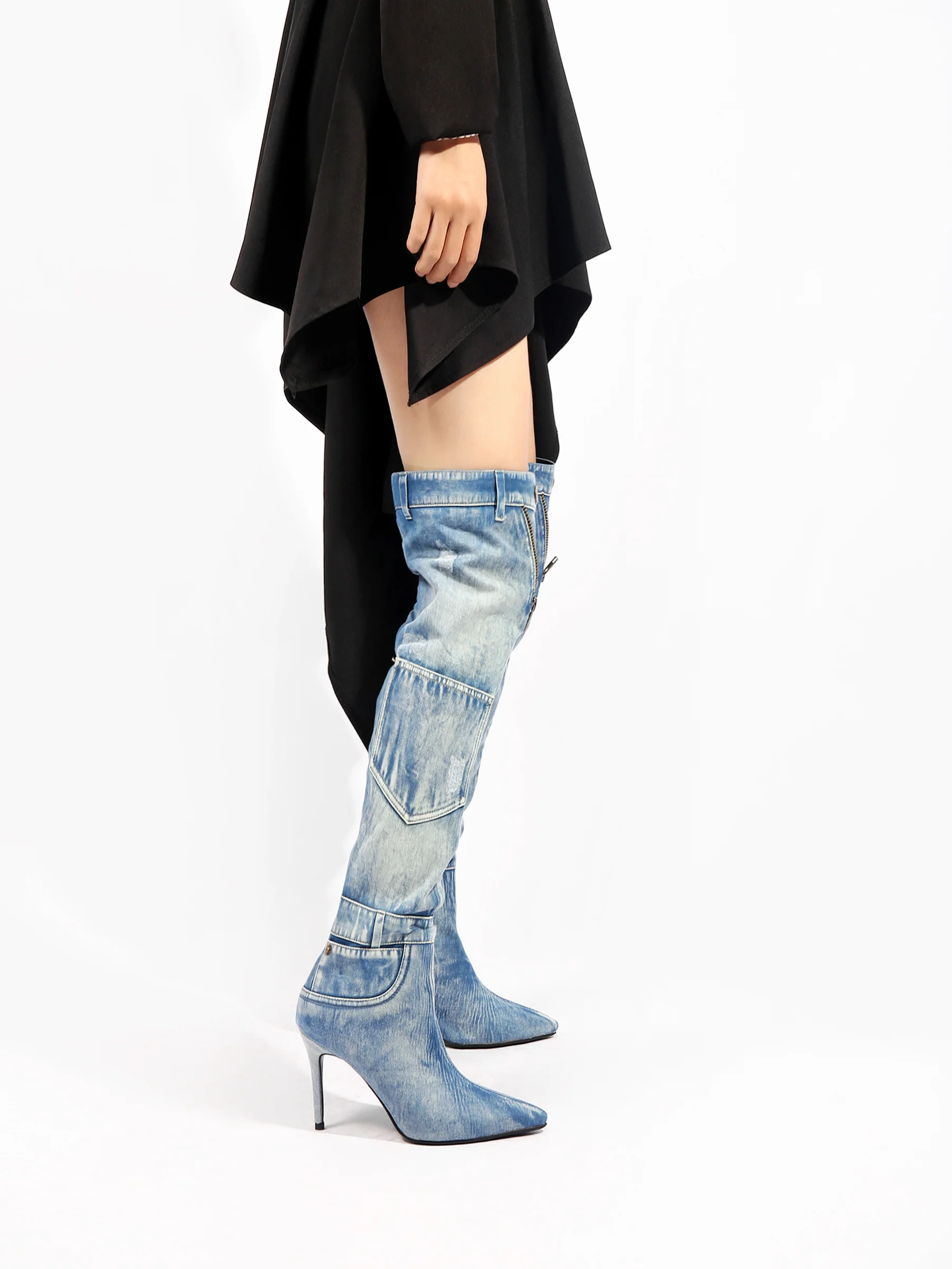 JADY ROSE | DENIM CANNES HEELED HARDWARE OVER KNEE BOOTS - Image 3