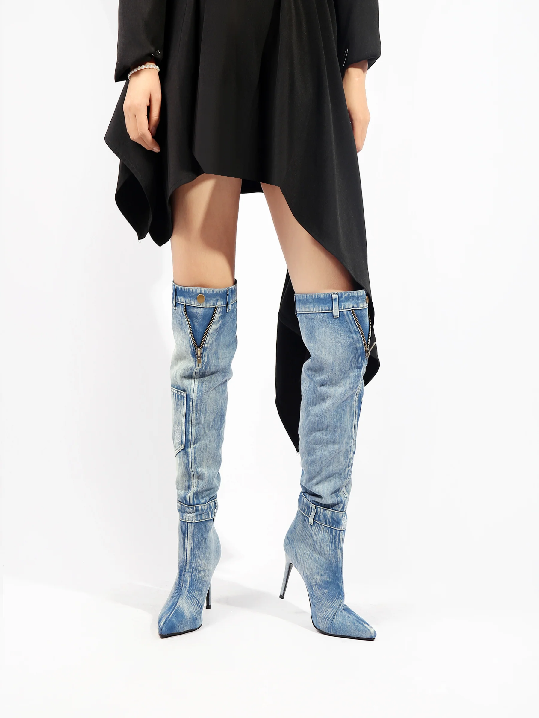 JADY ROSE | DENIM CANNES HEELED HARDWARE OVER KNEE BOOTS - Image 6
