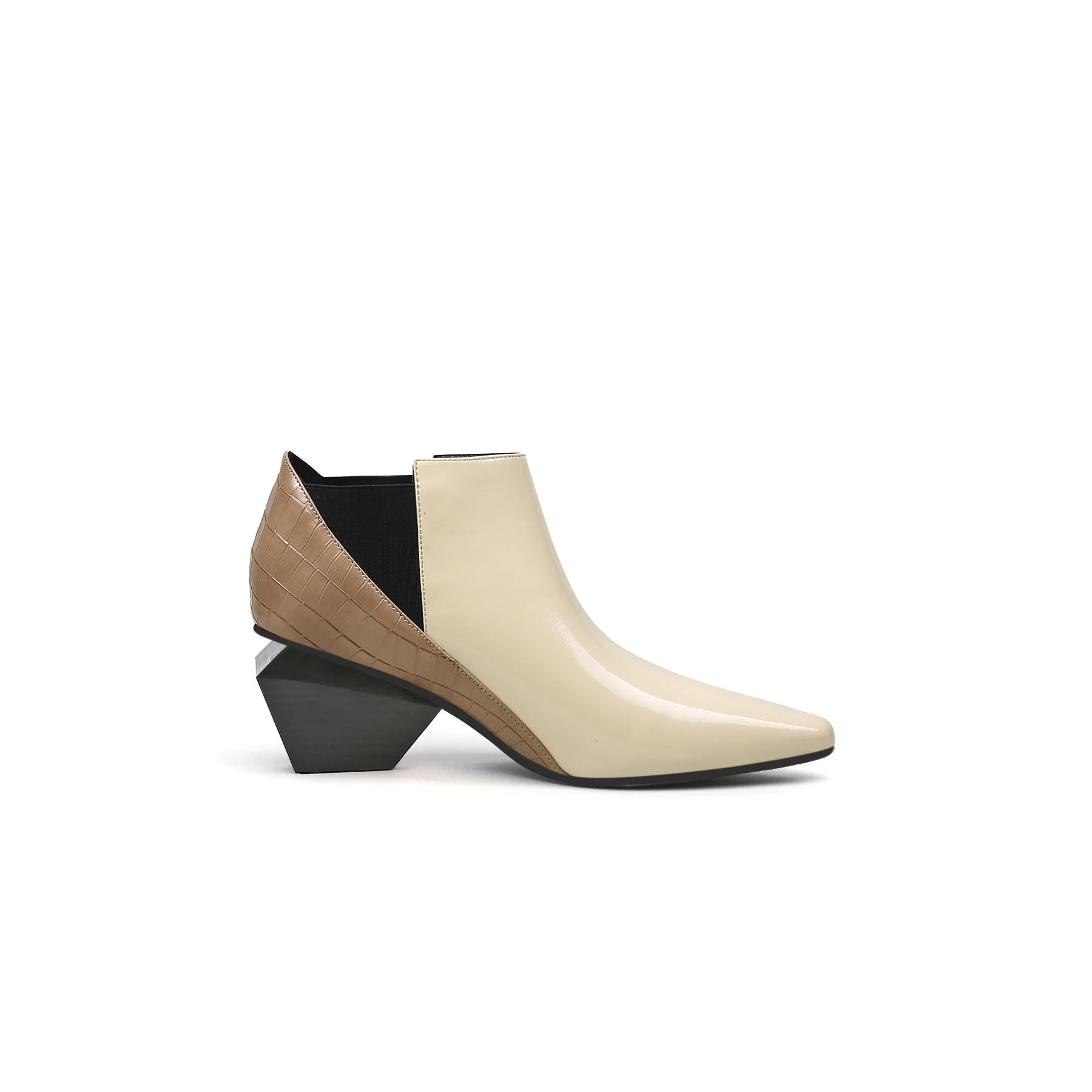 JADY ROSE | GEOMETRY-HEEL LEATHER ANKLE BOOT BEIGE - Image 2