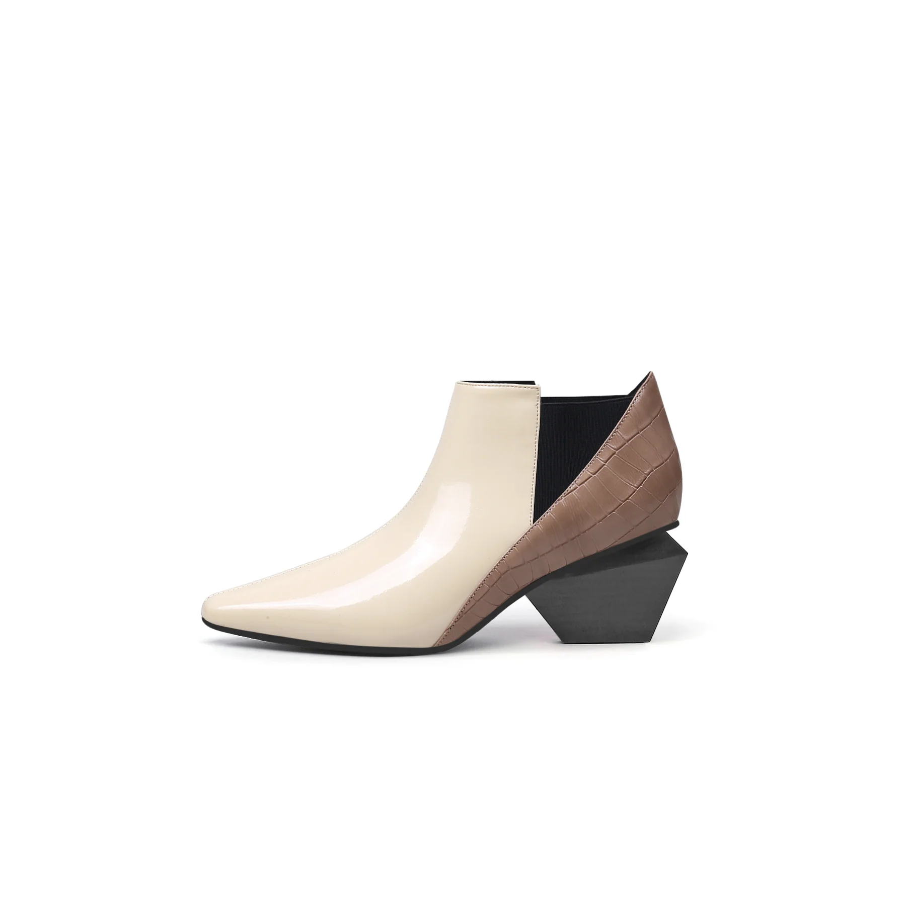JADY ROSE | GEOMETRY-HEEL LEATHER ANKLE BOOT BEIGE - Image 3