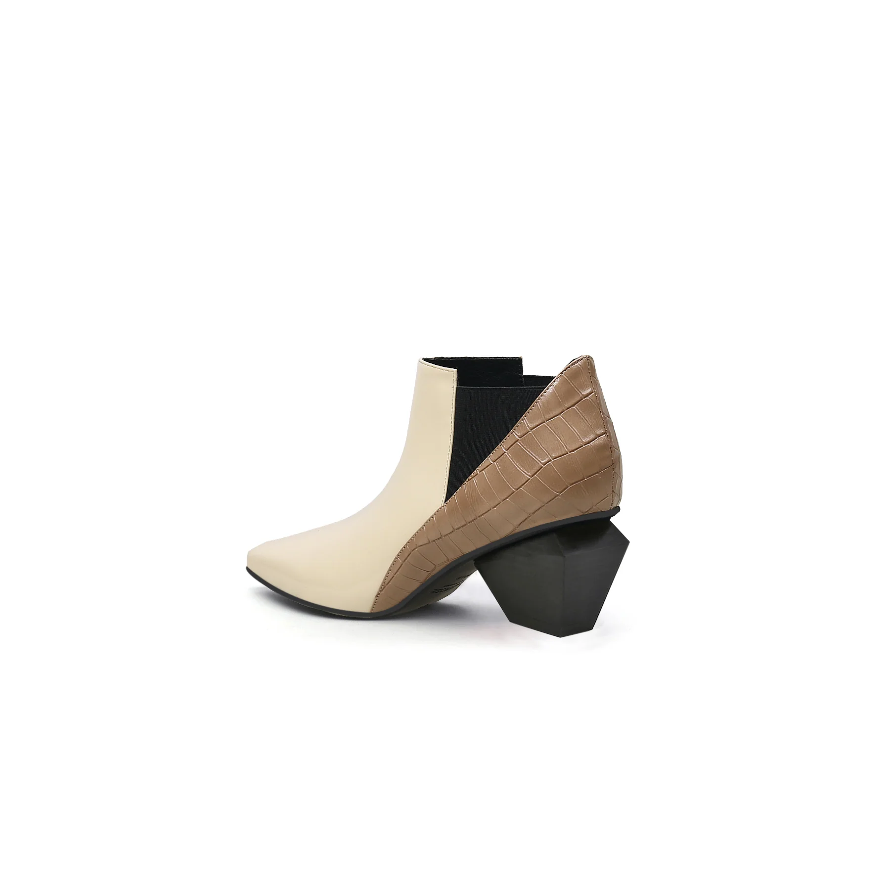 JADY ROSE | GEOMETRY-HEEL LEATHER ANKLE BOOT BEIGE - Image 4