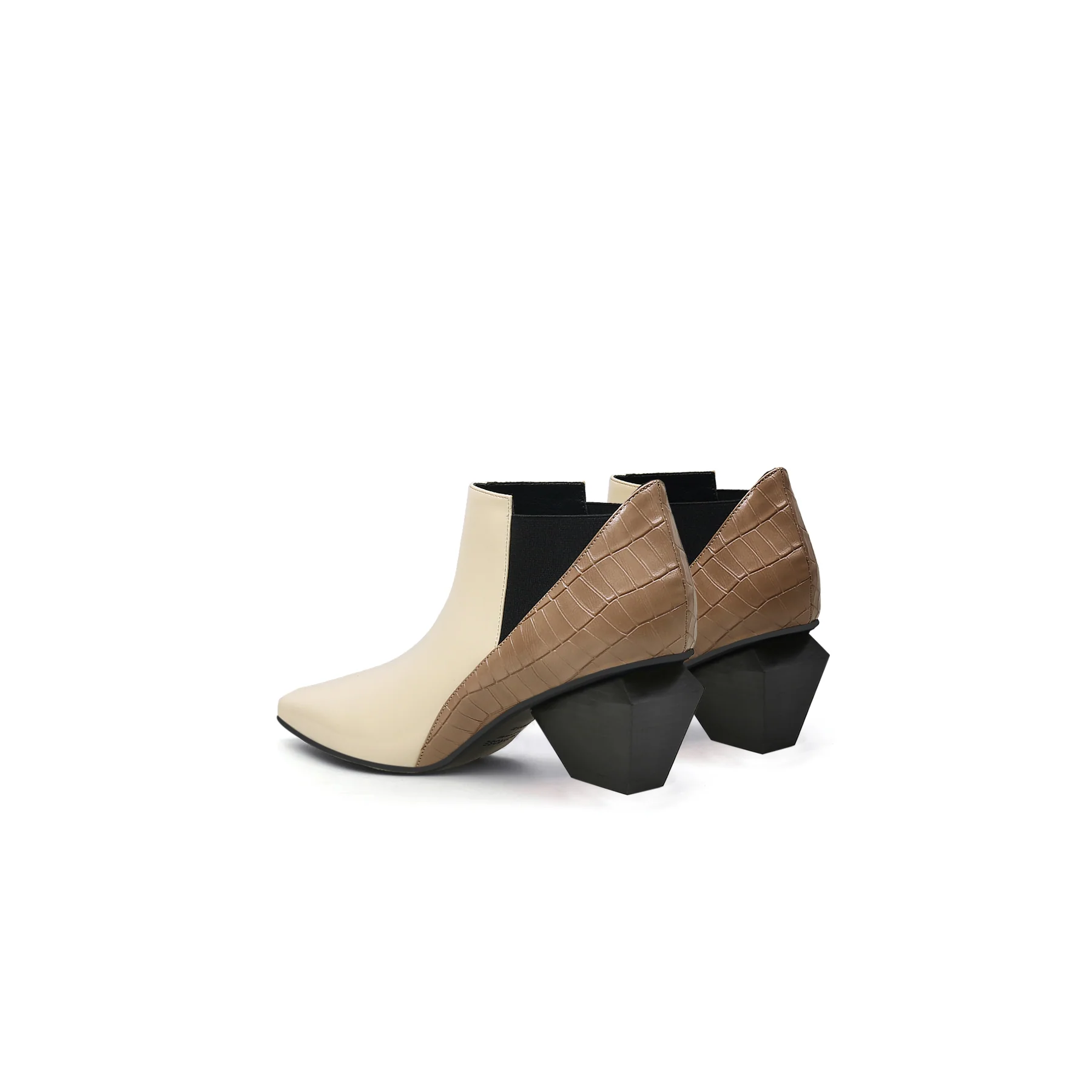 JADY ROSE | GEOMETRY-HEEL LEATHER ANKLE BOOT BEIGE - Image 6