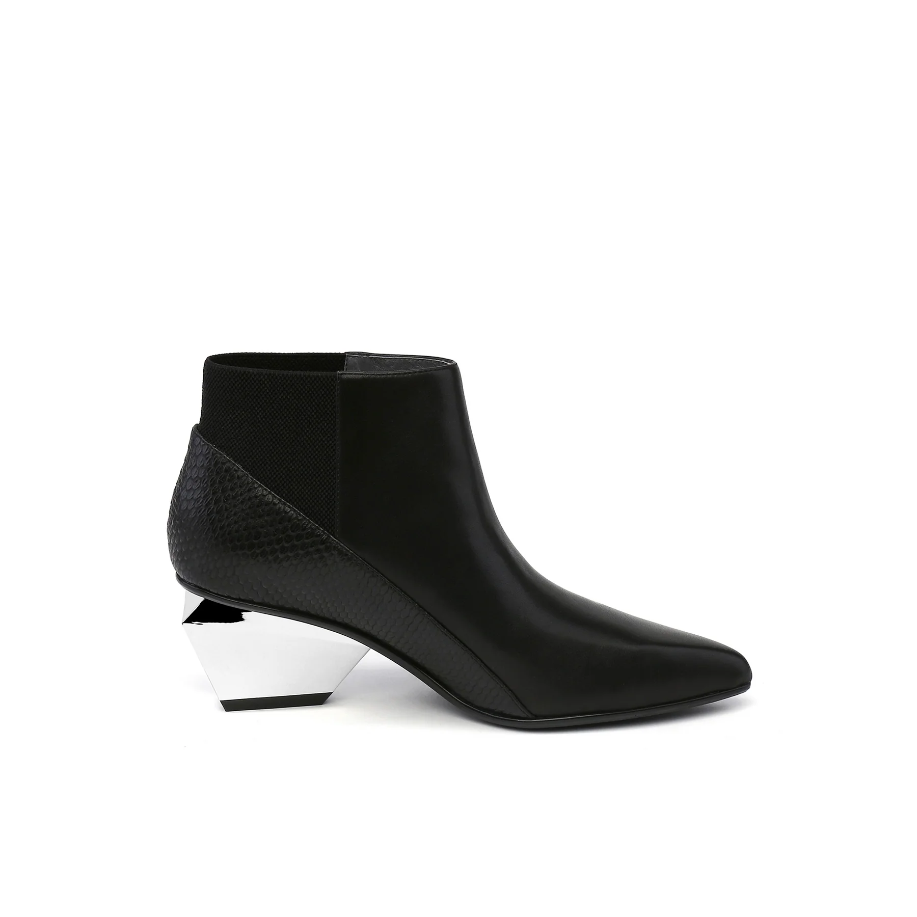 JADY ROSE | GEOMETRY-HEEL LEATHER ANKLE BOOT - Black - Image 3