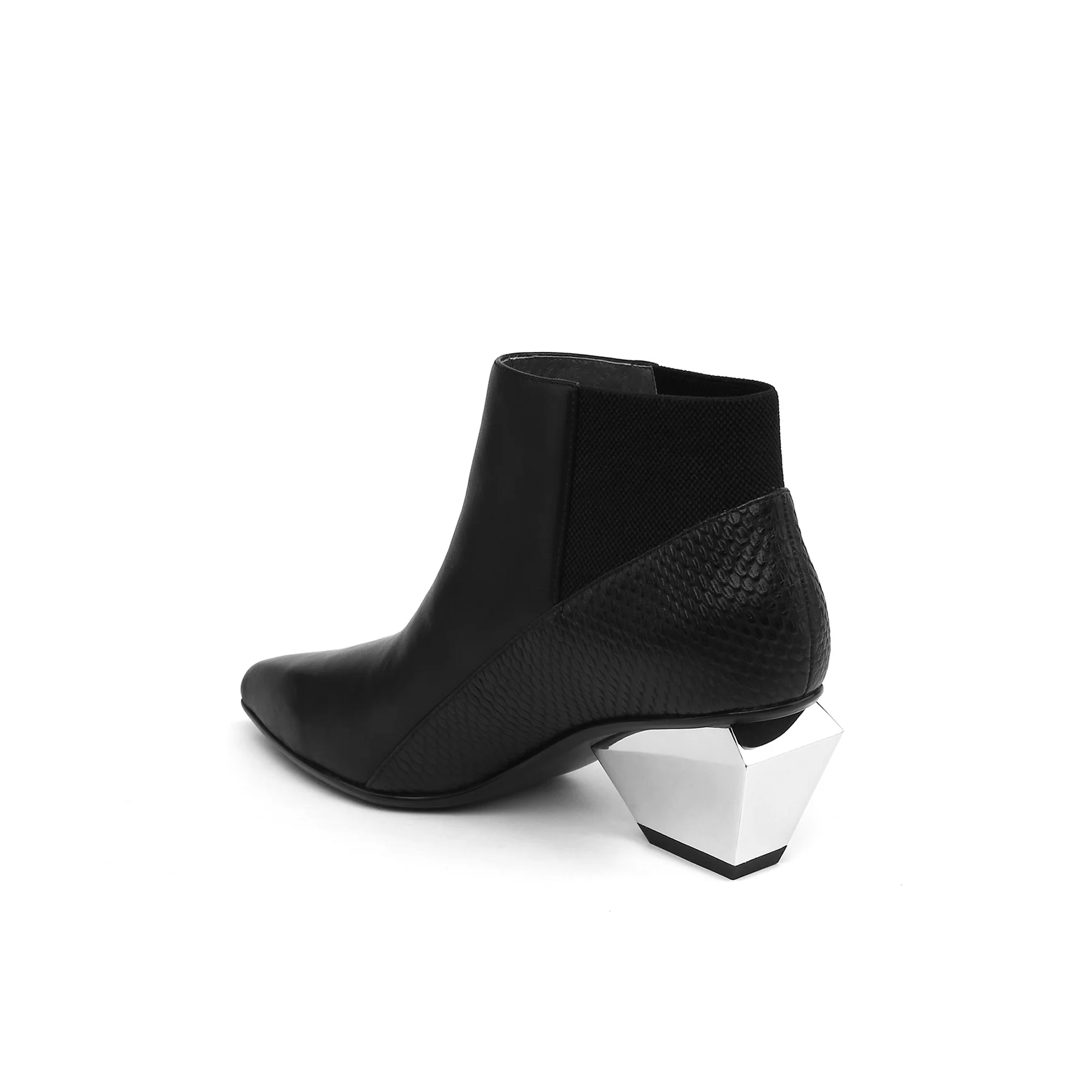 JADY ROSE | GEOMETRY-HEEL LEATHER ANKLE BOOT - Black - Image 4