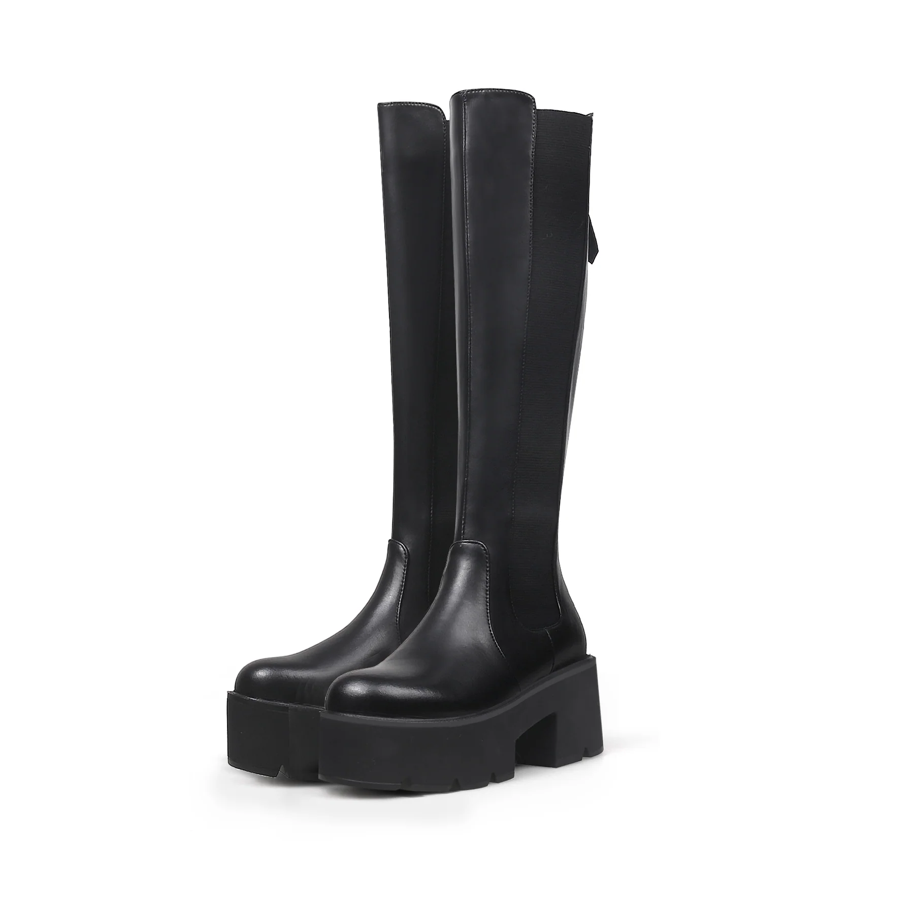 JADY ROSE | LUG SOLE KNEE HIGH LEATHER BOOT - BLACK - Image 4