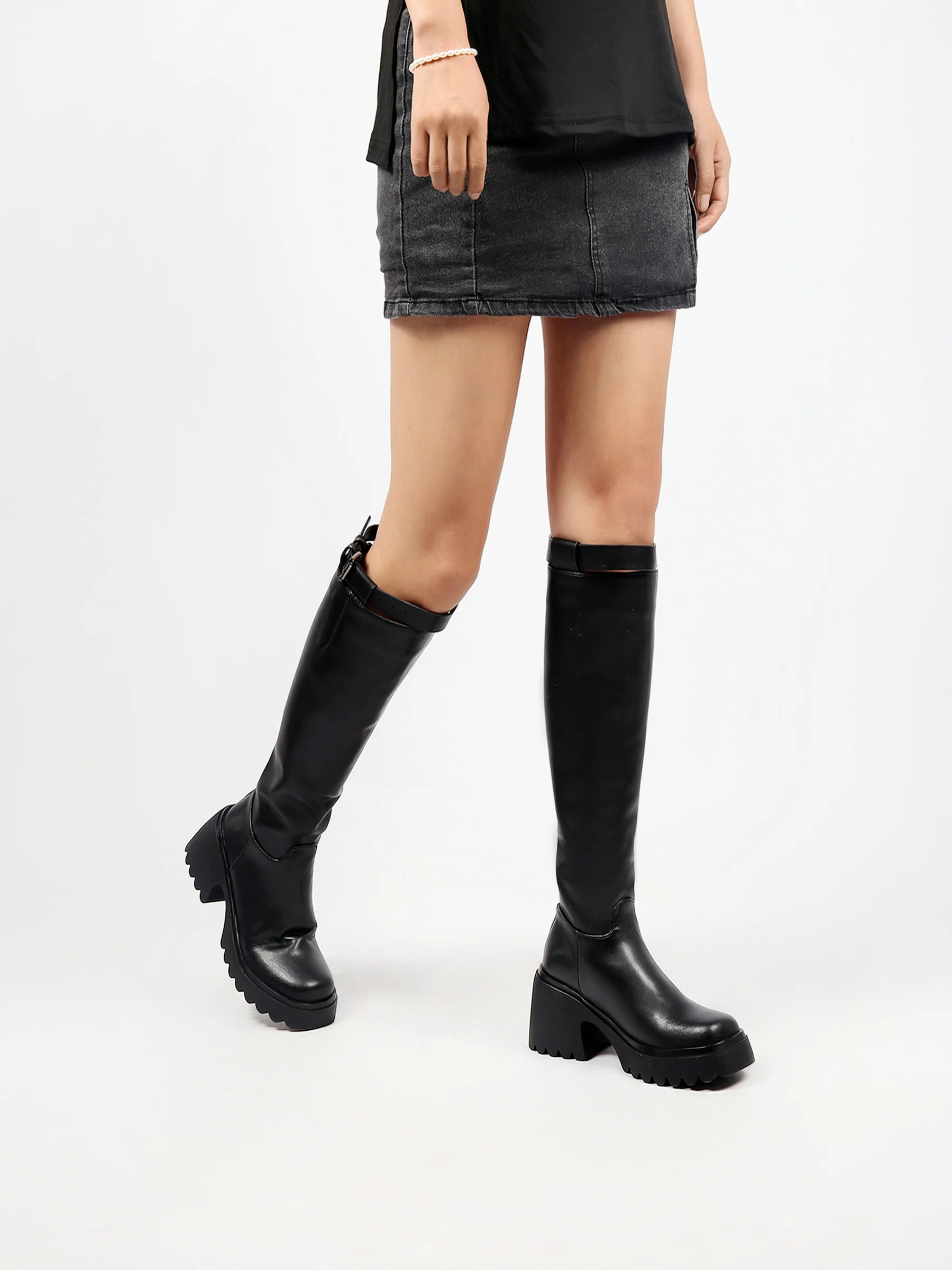 JADY ROSE | LUG SOLE KNEE HIGH LEATHER BOOT - BLACK - Image 3