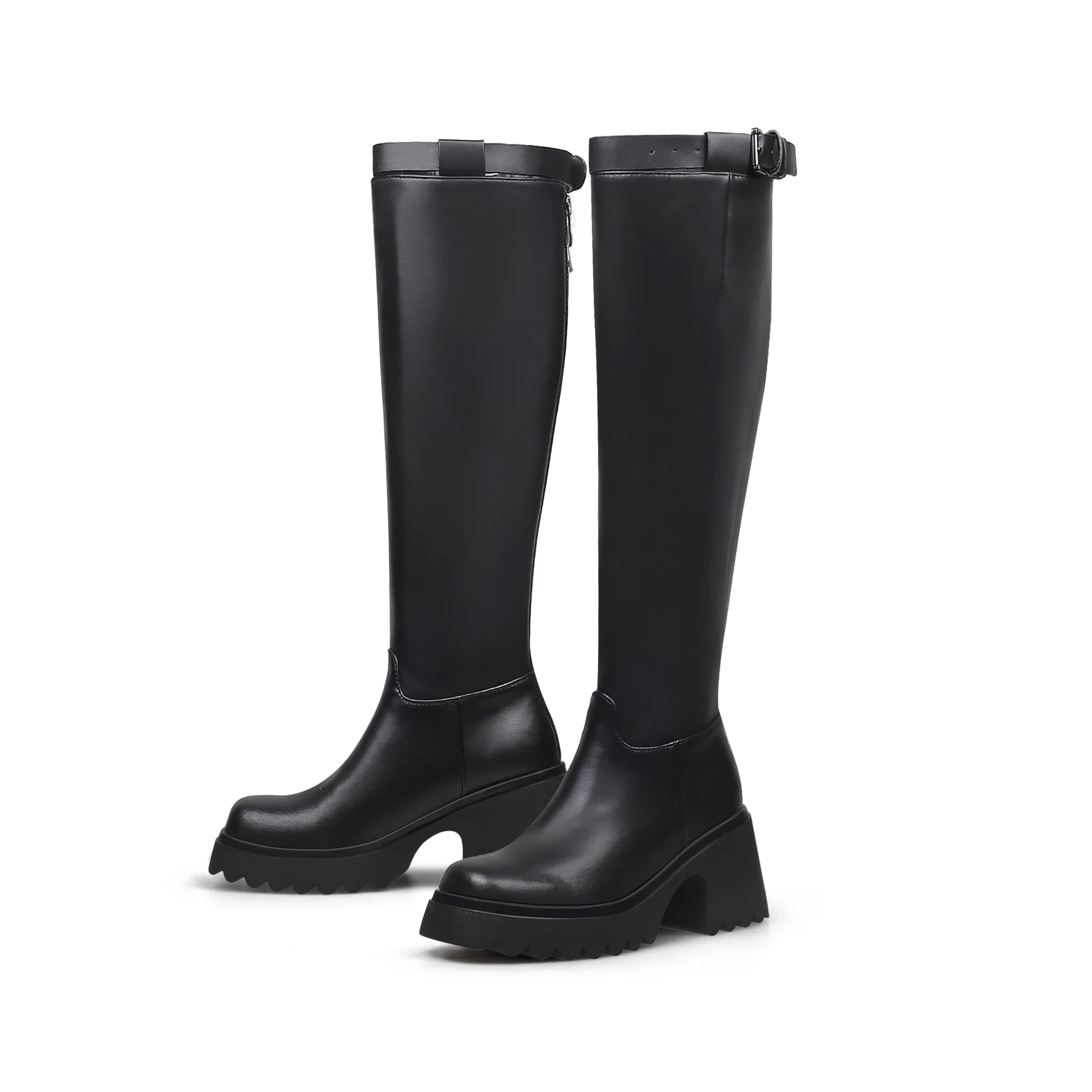 JADY ROSE | LUG SOLE KNEE HIGH LEATHER BOOT - BLACK - Image 5