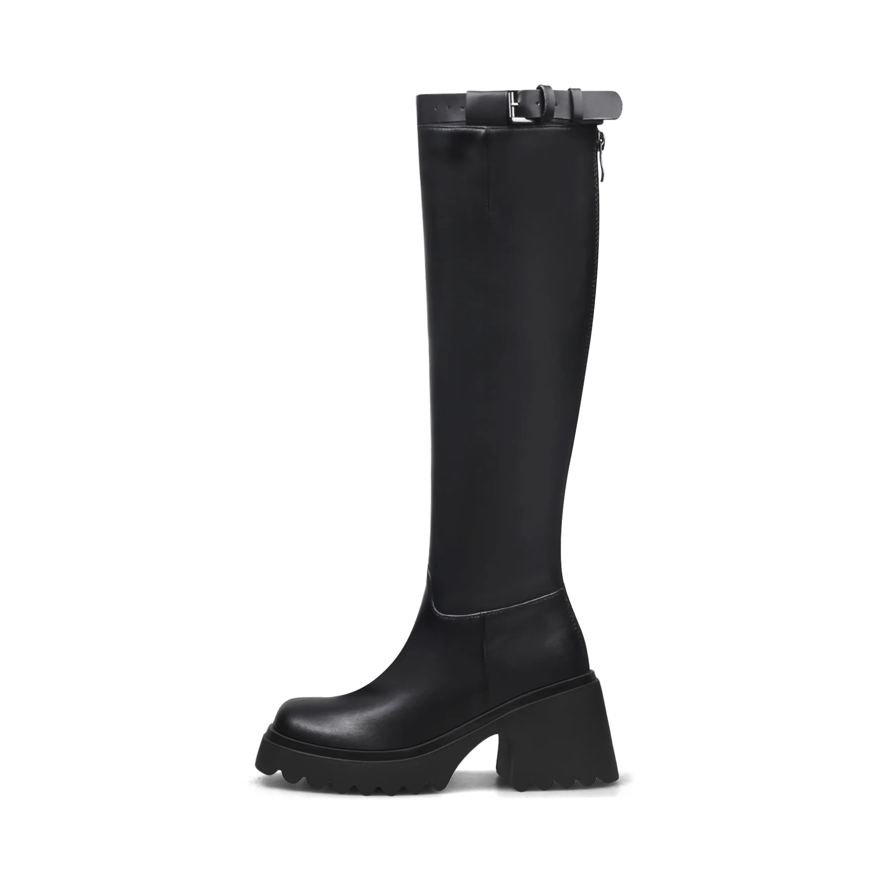 JADY ROSE | LUG SOLE KNEE HIGH LEATHER BOOT - BLACK - Image 7